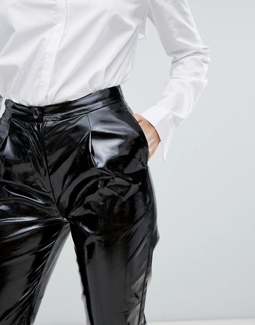 high waisted vinyl trousers