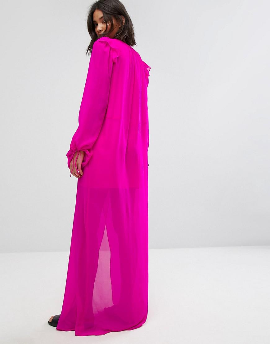 Mango Silk Chiffon Maxi Dress In Bright Pink | Lyst