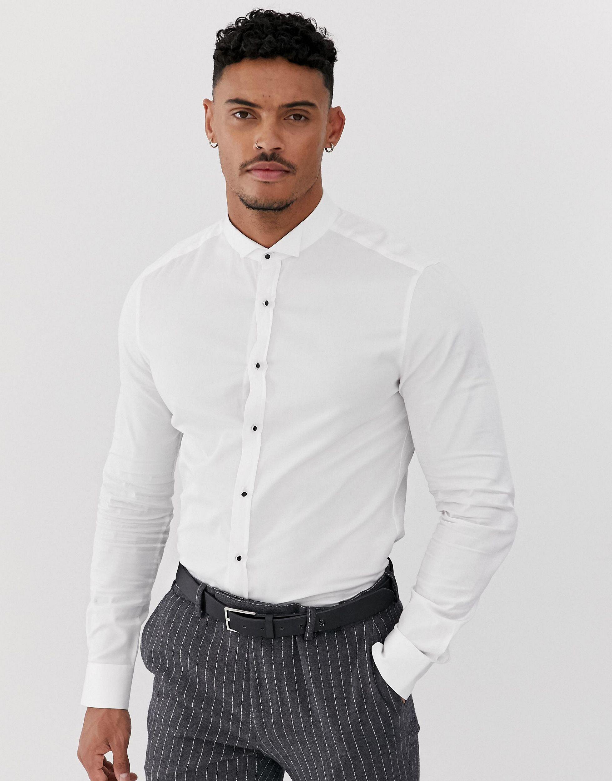 Camisa ajustada en blanco con cuello pajarita y botones ASOS de hombre de  color Blanco | Lyst