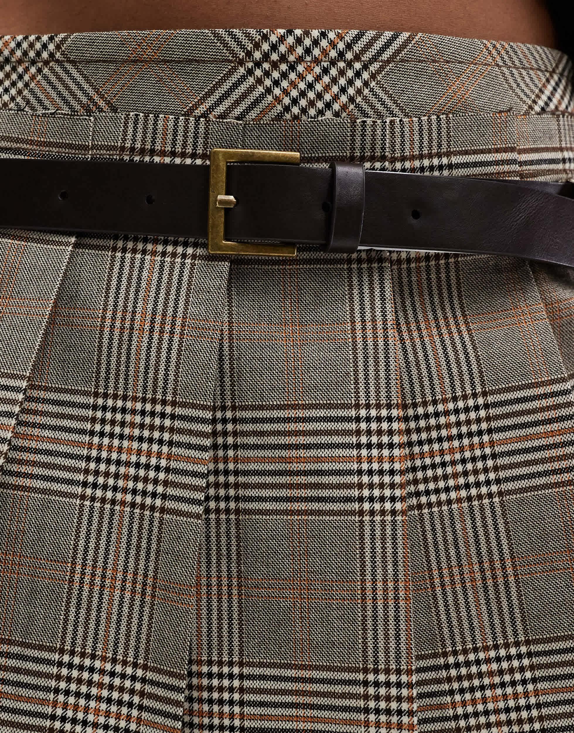 Buckle Plaid Skirt Asos Bershka Boxer Detail Pleated Mini Skirt In - Main Image