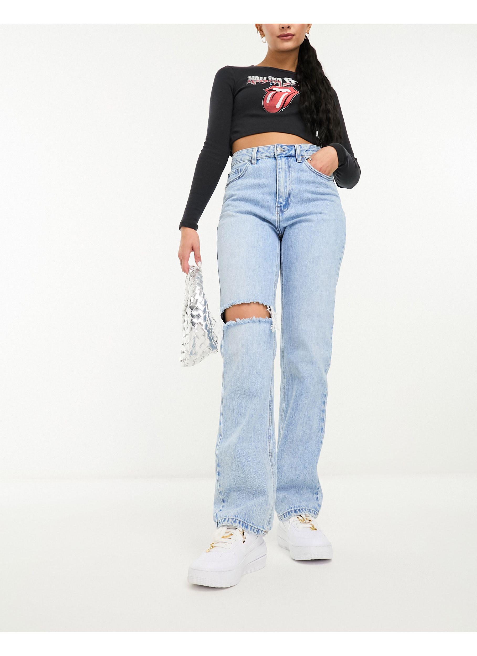 Stradivarius Str Straight Jeans With Rips in Blue | Lyst