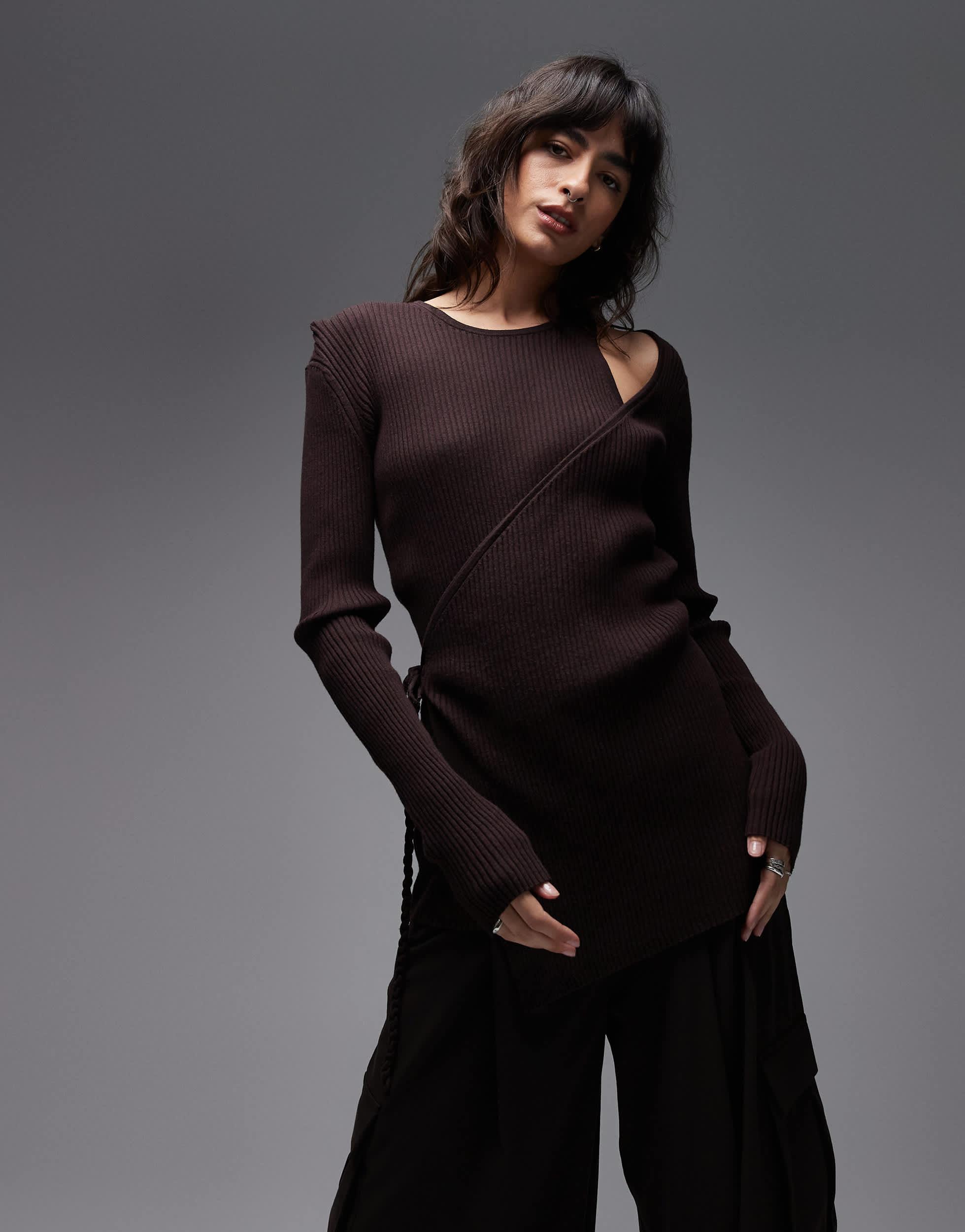 ARKET Cut Out Long Sleeve Wrap Top in Black | Lyst