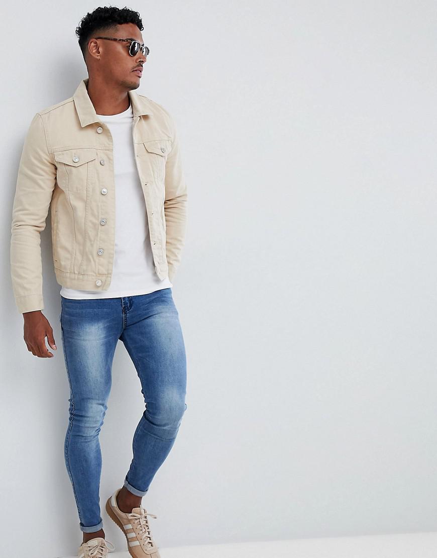 River Island Denim Jacket In Ecru for 