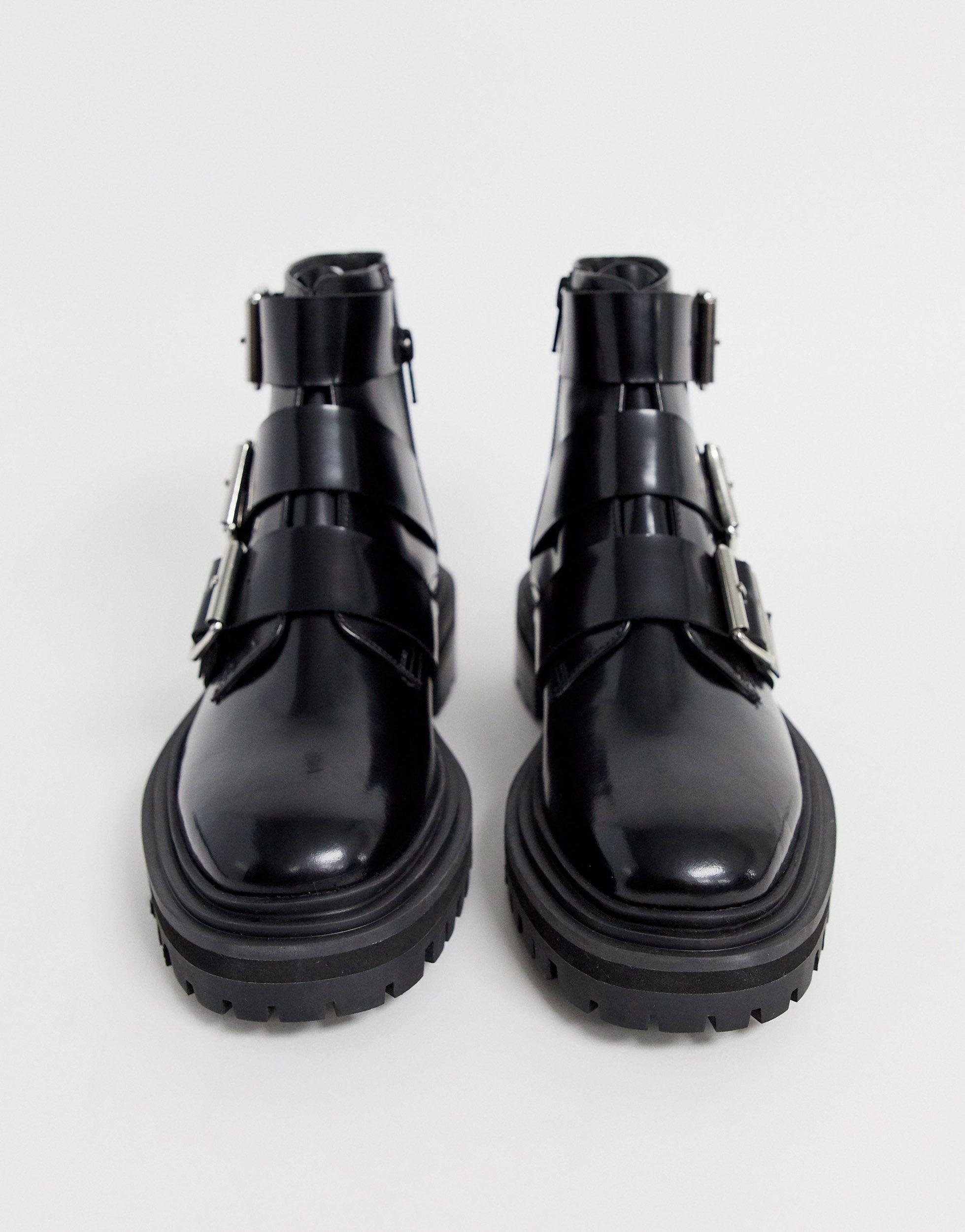 Aviate - Bottines style motard en cuir haut Cuir ASOS en coloris Noir - Lyst