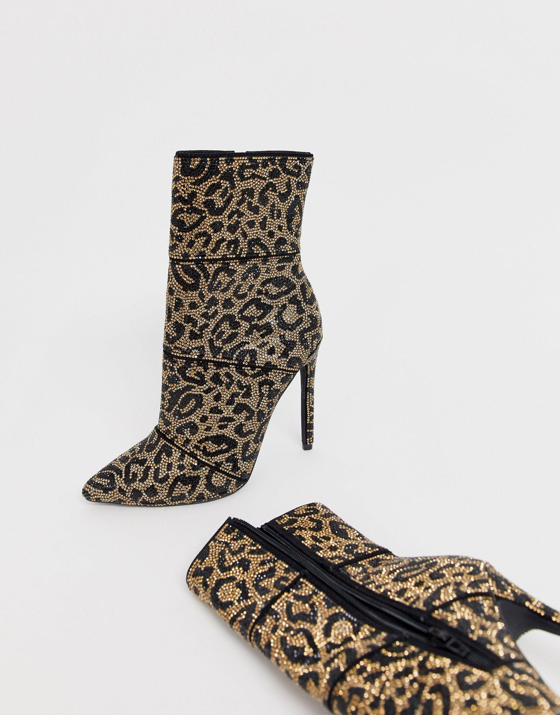 Steve Madden Winona Leopard Print Rhinestone Stiletto Heeled Ankle  Boots-multi in Brown | Lyst Australia