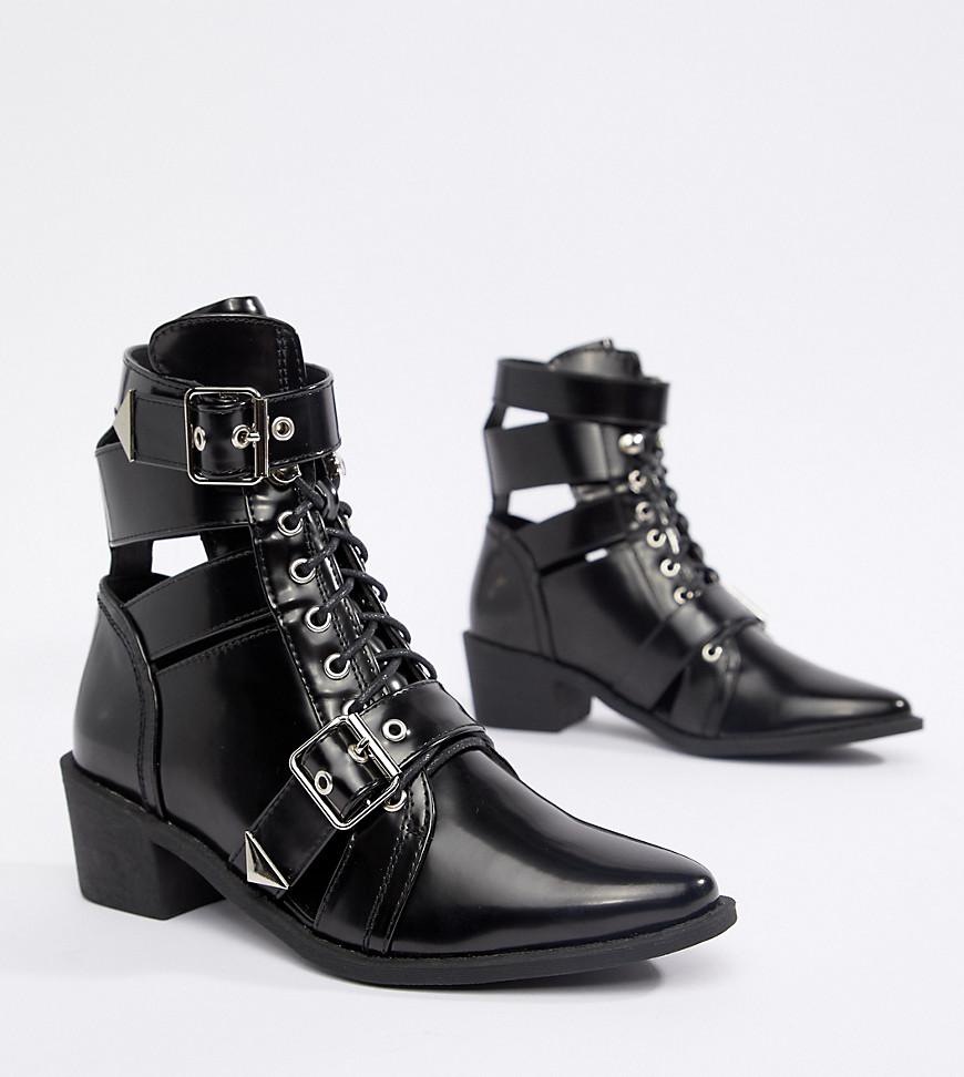 Truffle Collection Lace Up Pointed Ankle Boots in Black | Lyst
