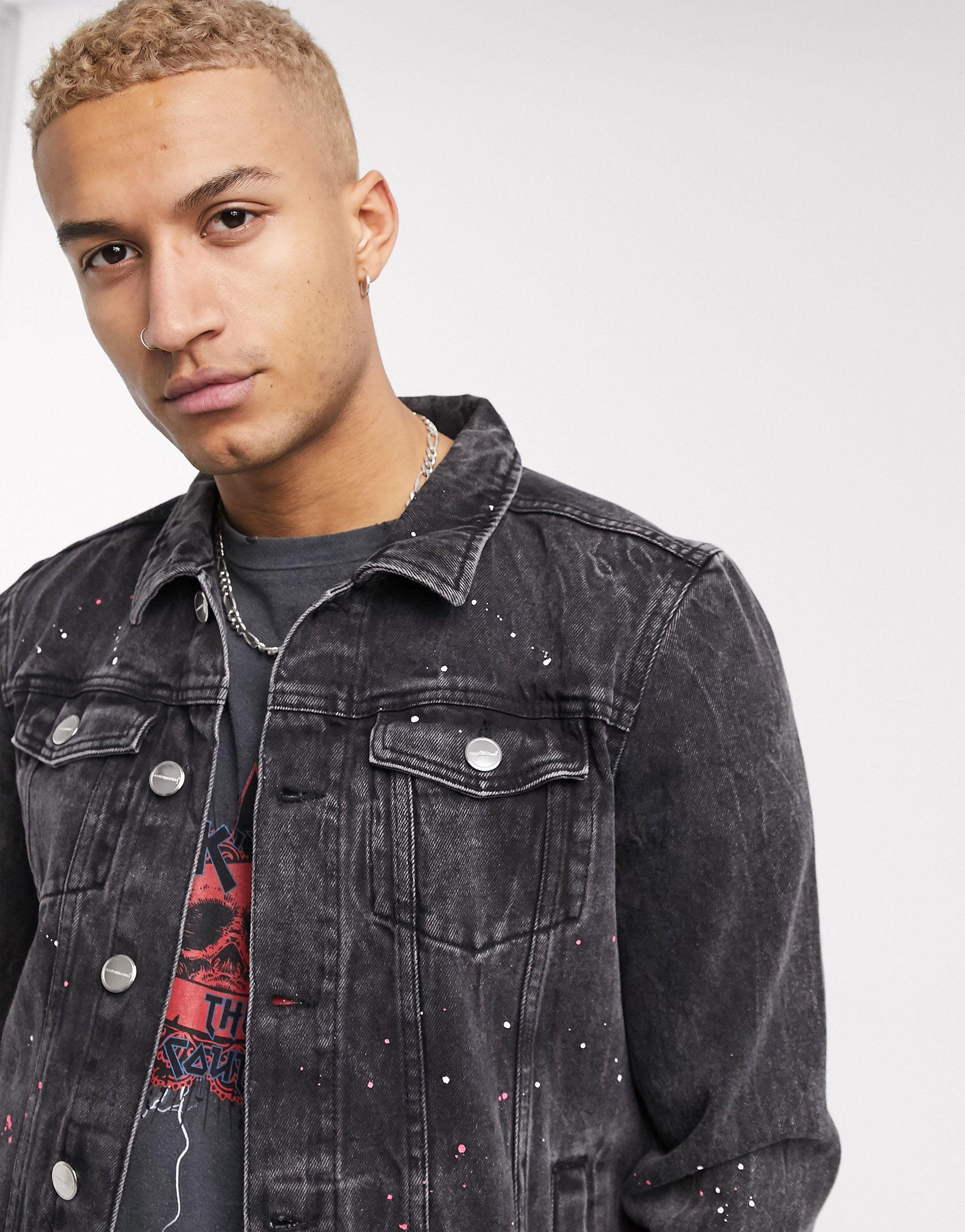 black denim jacket paint splatter