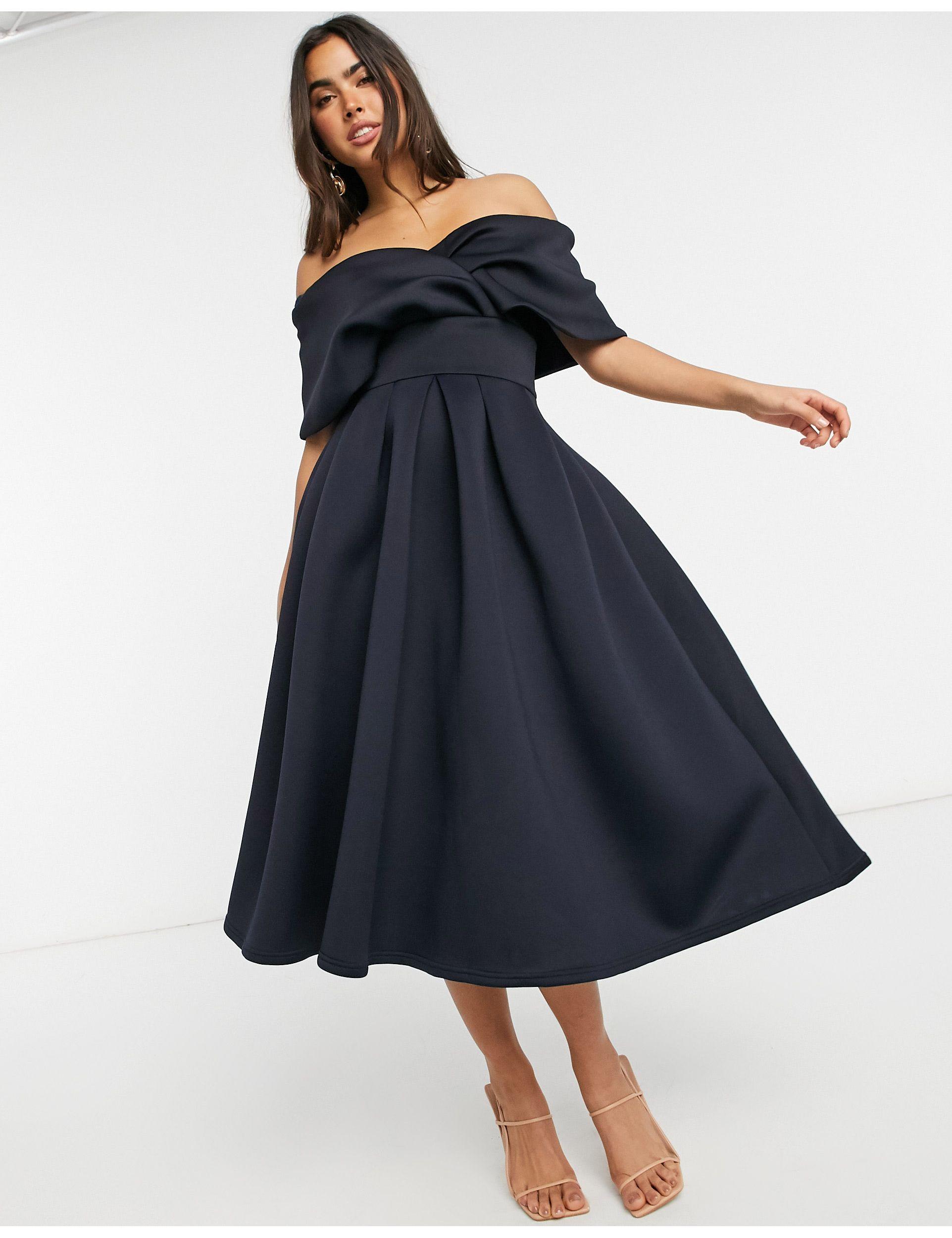 True Violet Wrap Shoulder Prom Midi Dress in Blue | Lyst