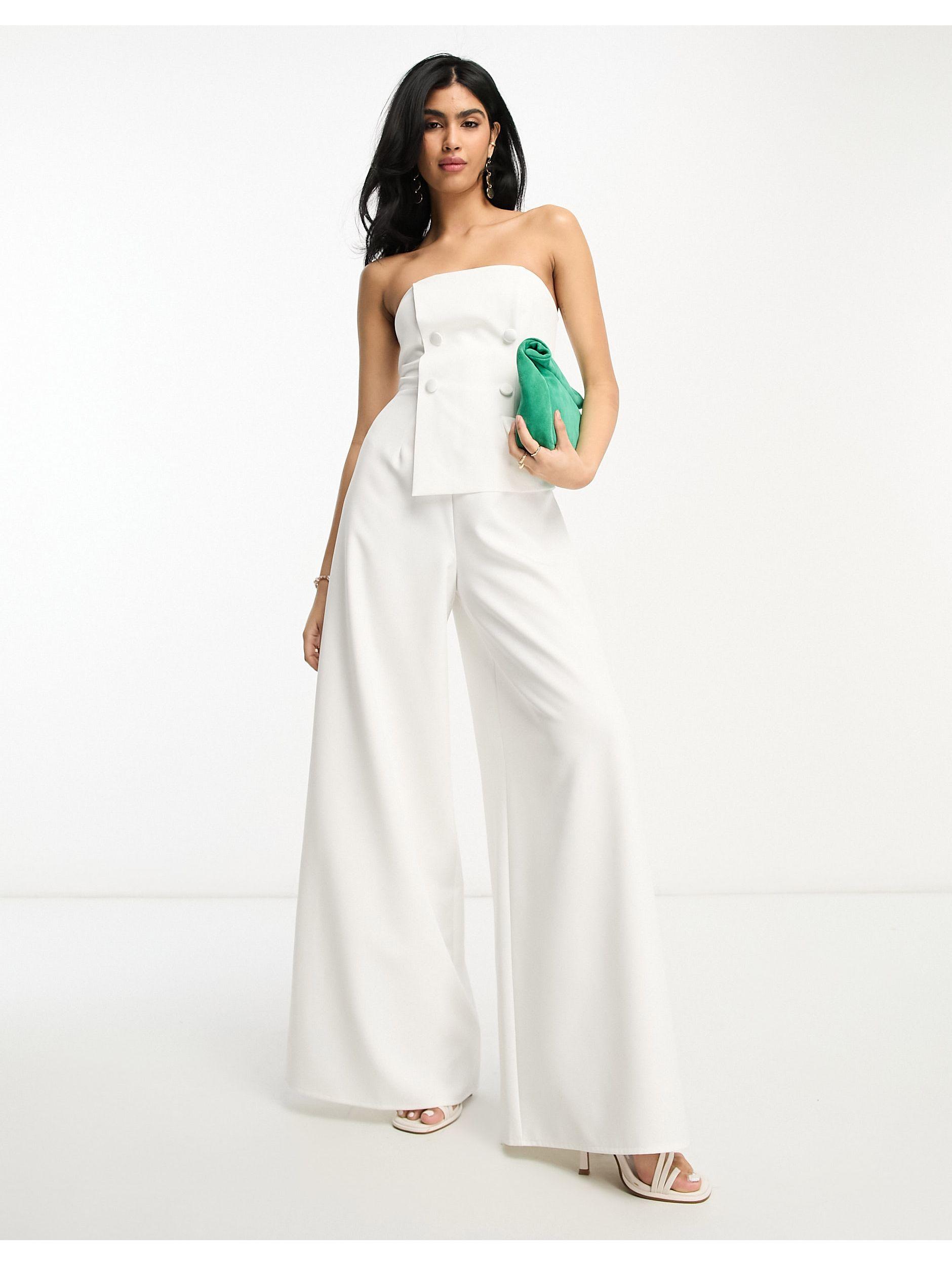 ASOS Tux Detail Bandeau Jumpsuit With Wide Leg in White | Lyst