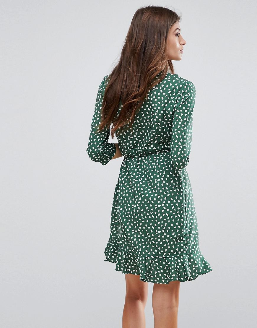 Vero Moda Polka Dot Wrap Dress in Green | Lyst