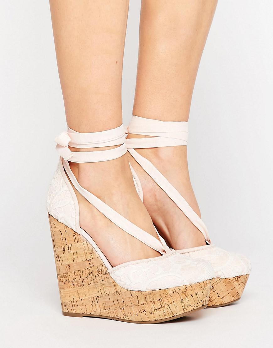 tie up nude wedges