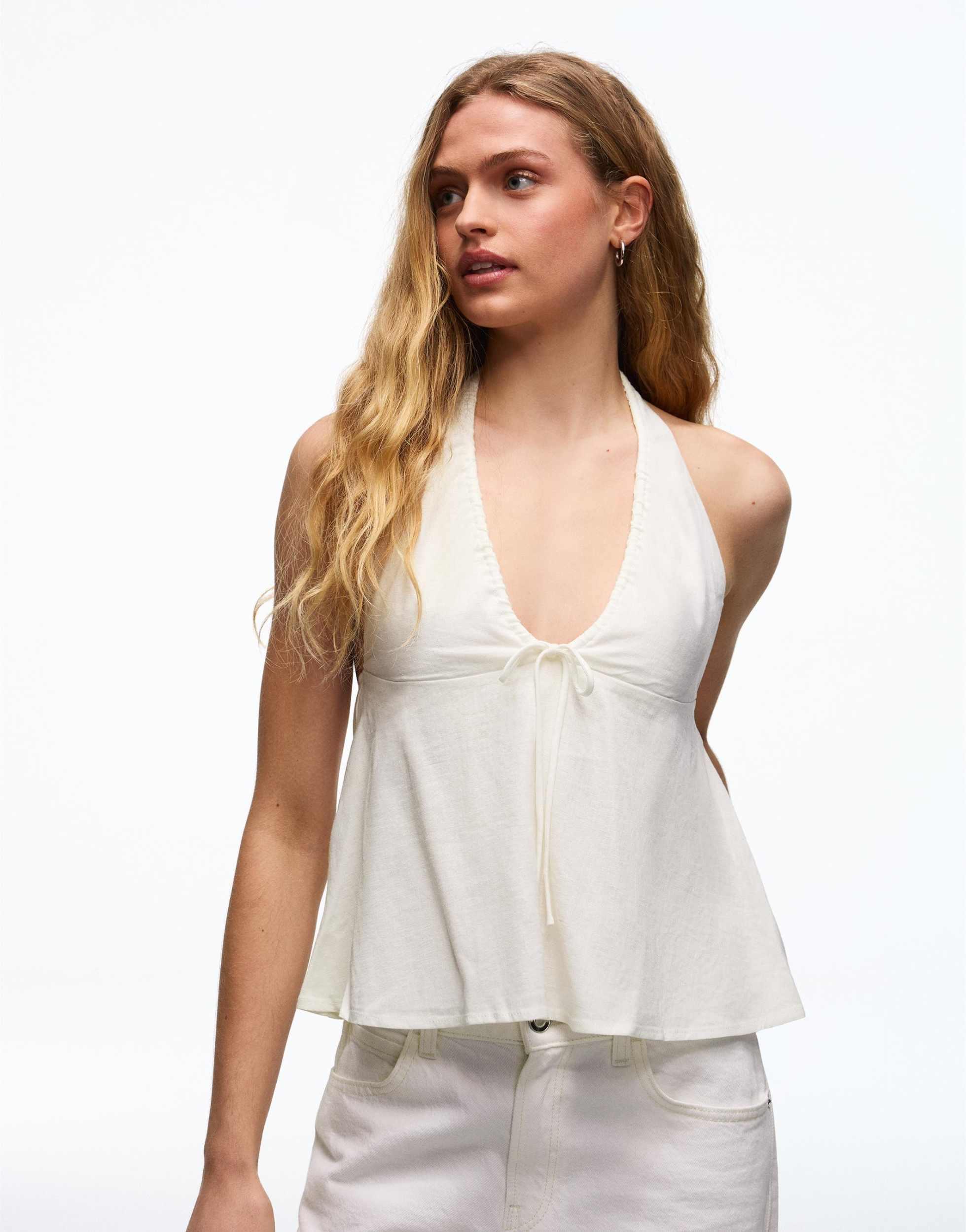 Bershka - Top bandeau à fines bretelles - Jaune clair