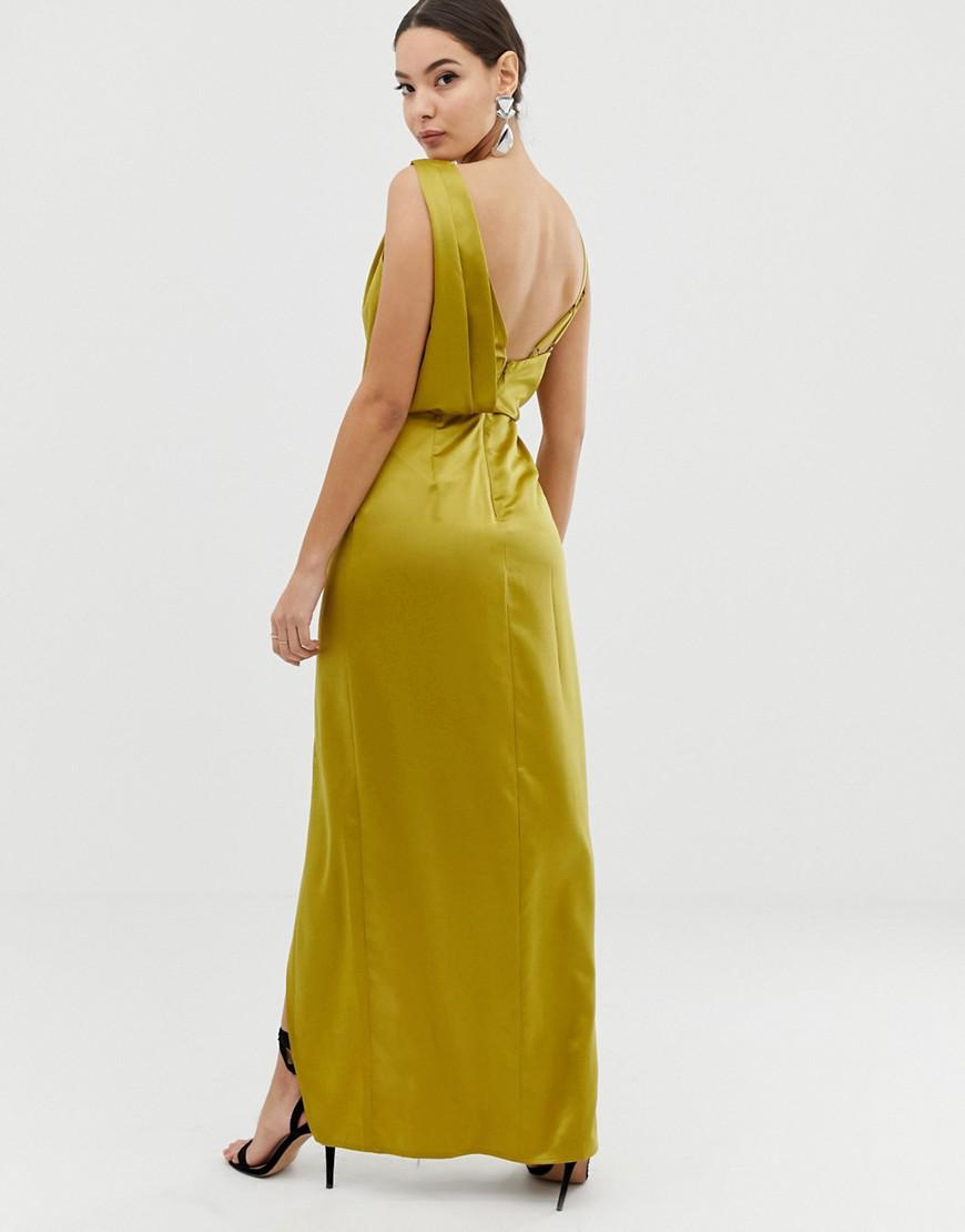 Lipsy Satin Drape Dress With Embellishment In Green Lyst