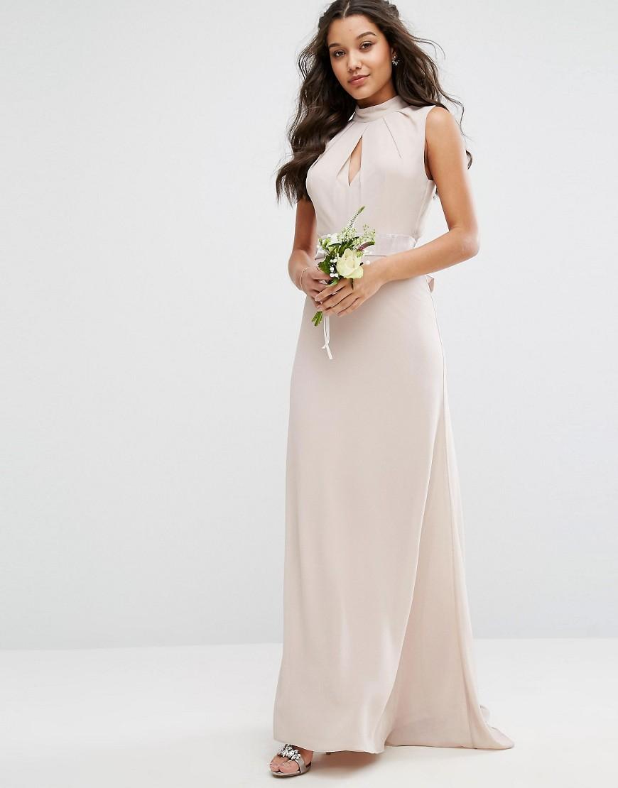 TFNC London Chiffon Wedding High Neck Maxi Dress With Bow Back in Pink ...