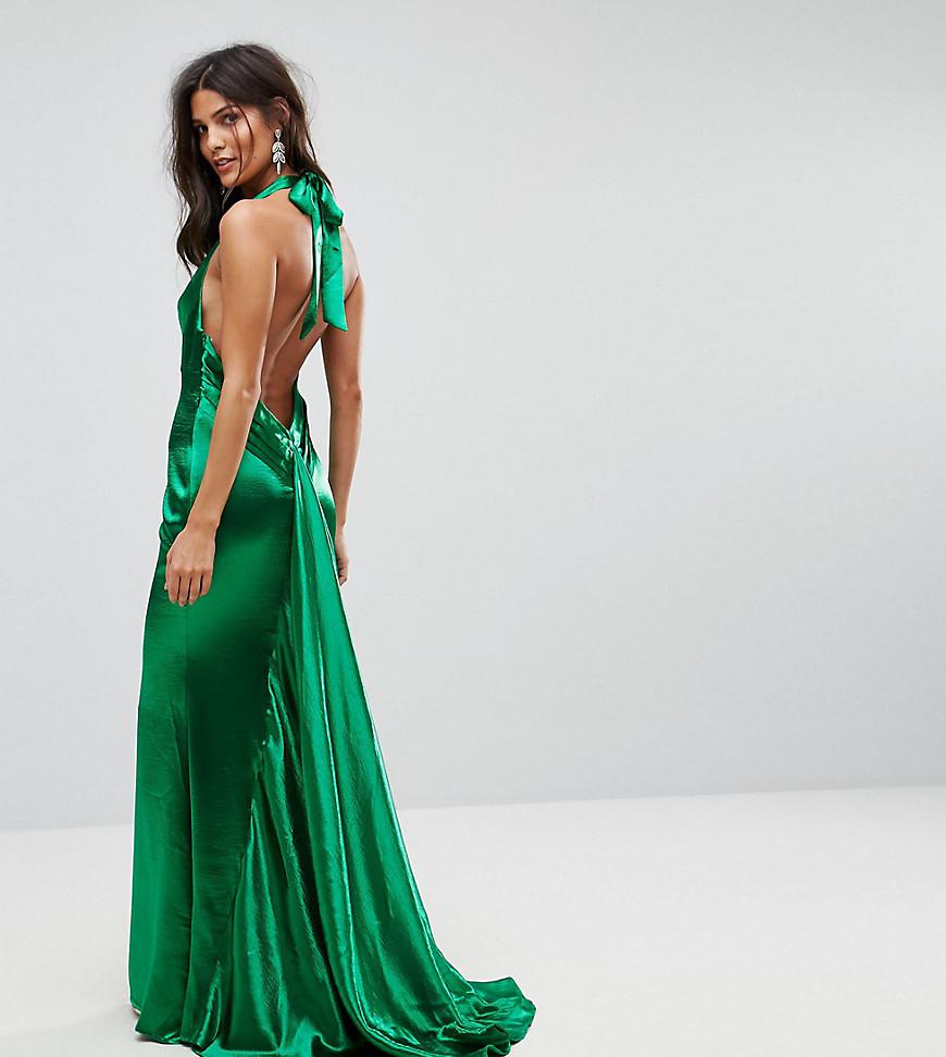 Jarlo High Neck Fishtail Maxi Dress With Open Back Detail in Green | Lyst