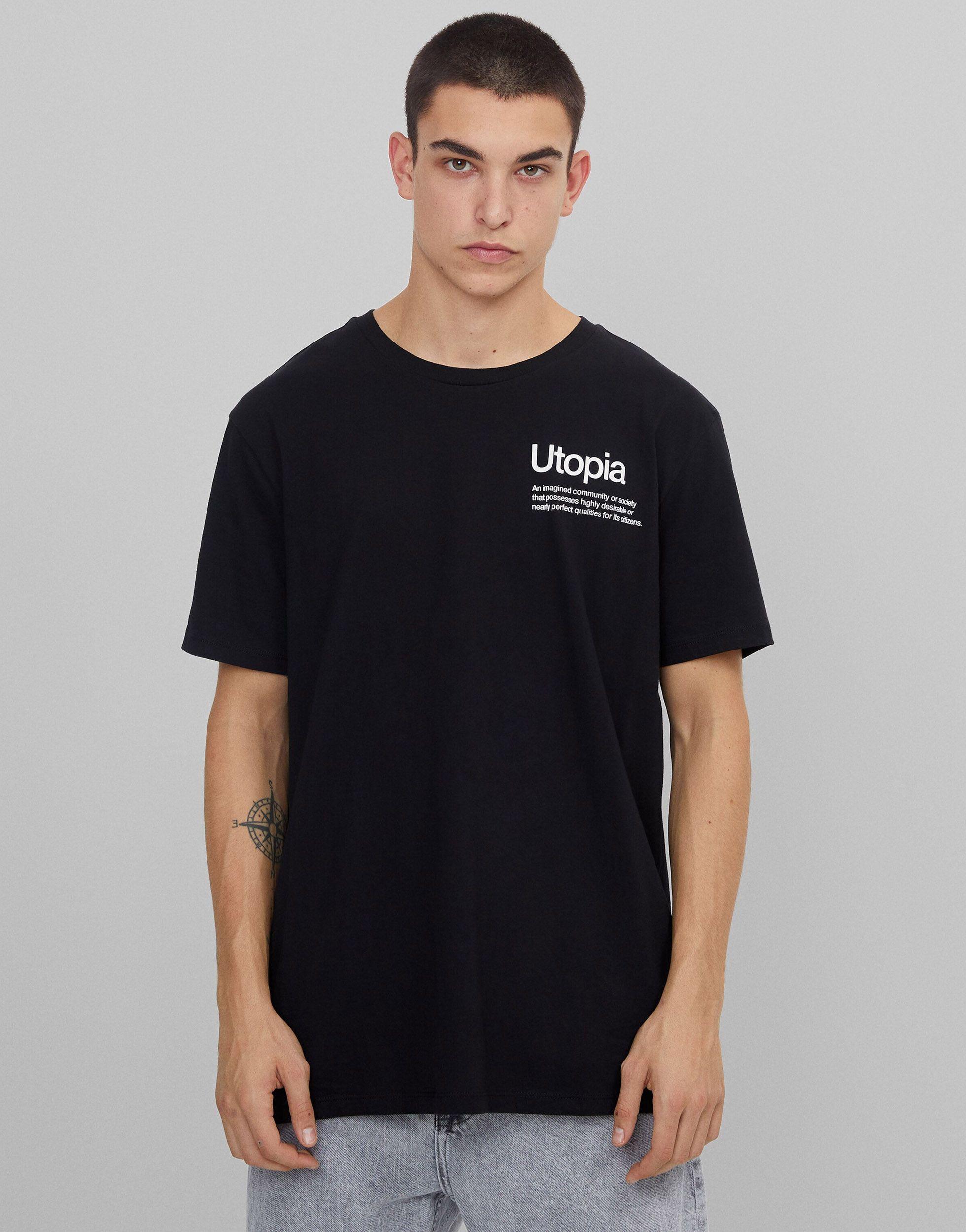 Bershka T-shirt With Utopia Back Print in Black for Men | Lyst