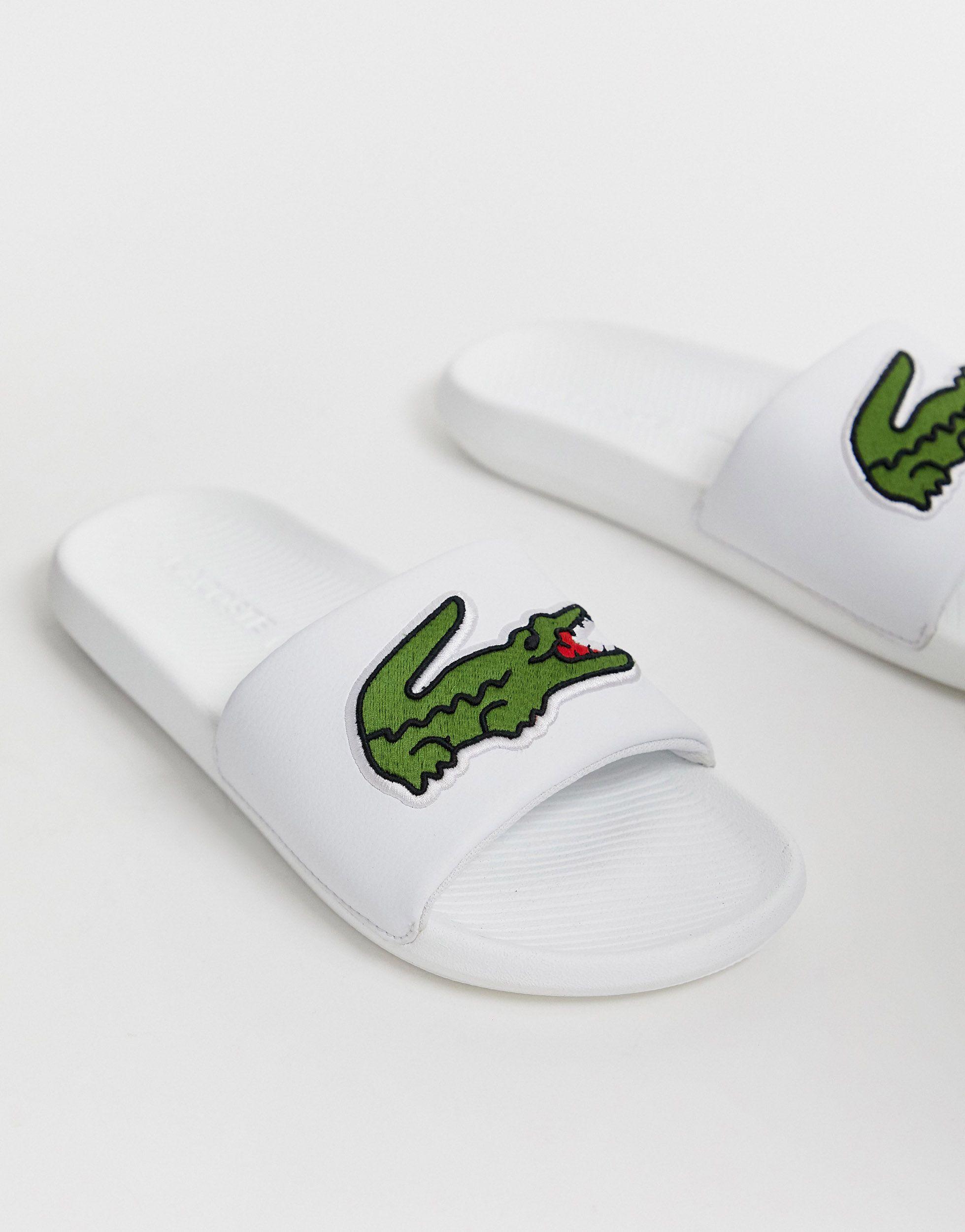 Lacoste Croco Slides With Large Logo in White for Men - Lyst