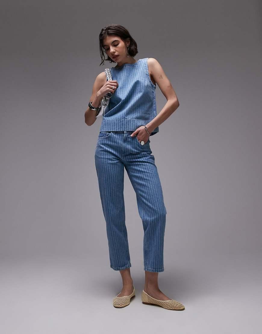 TOPSHOP Runway Mid Rise Straight Cropped Jean in Blue Lyst UK