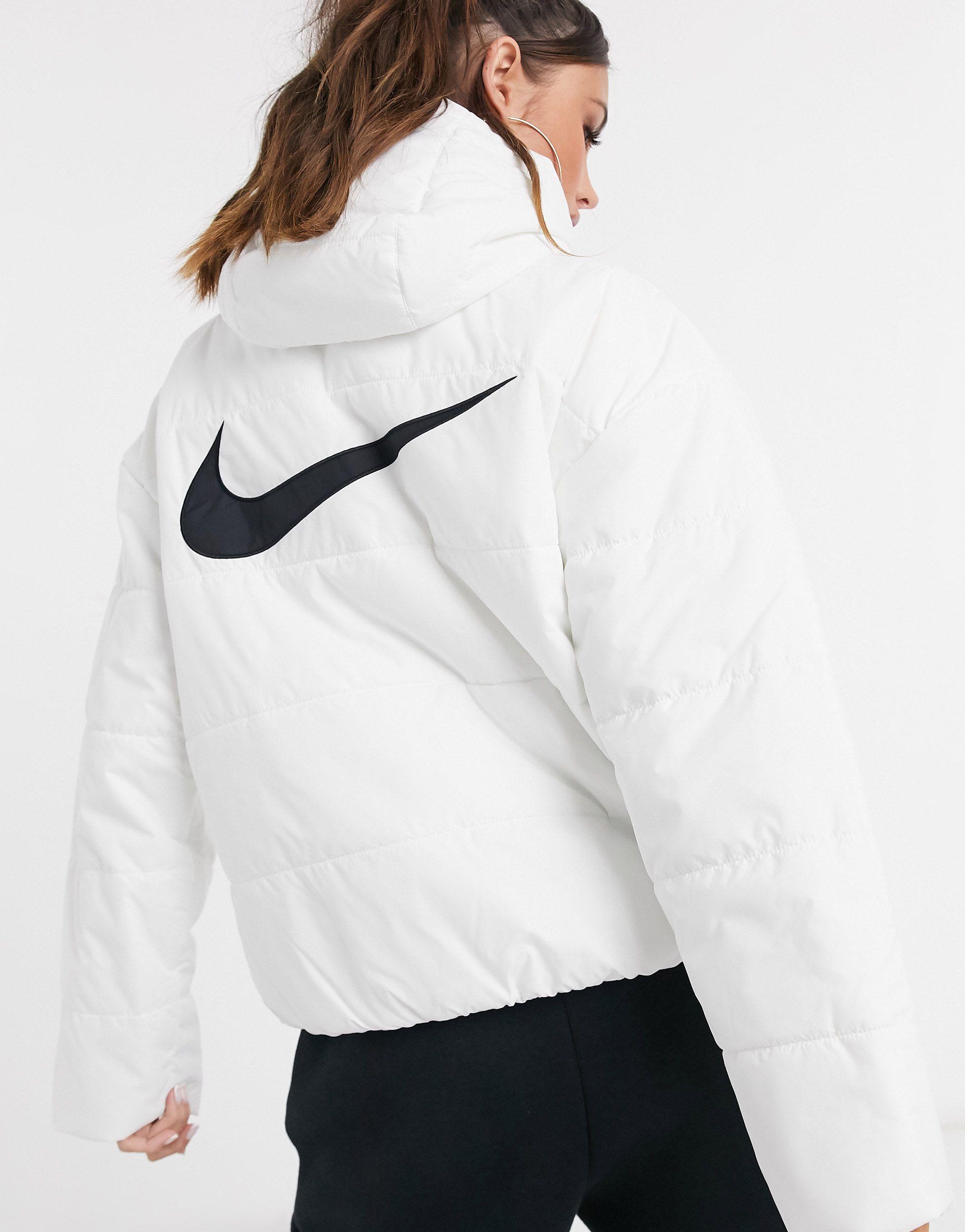 Nike Synthetic Padded Jacket With Back Swoosh in Black (White) - Lyst