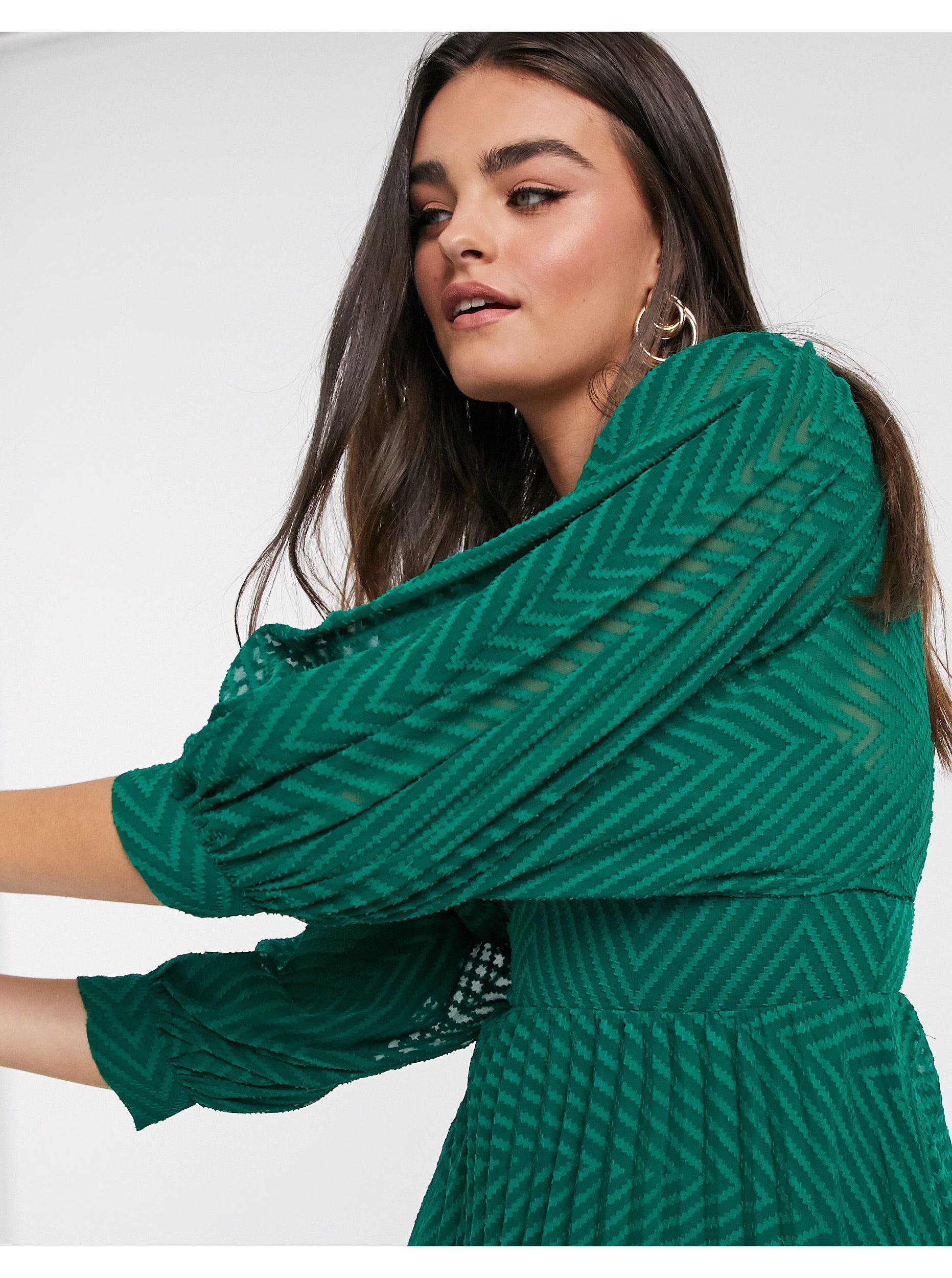 asos green chevron dress Pleated Batwing Midi in Fluted sleeve