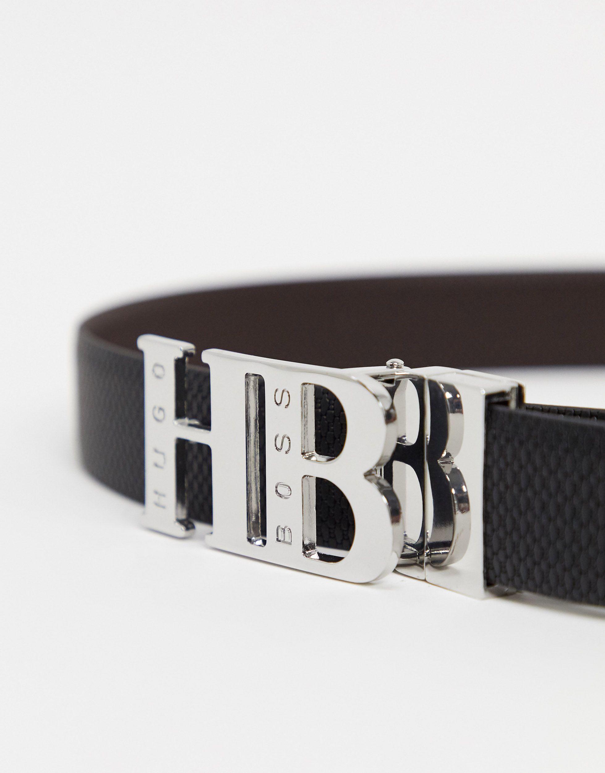 Herren Lyst HB-Logo DE für BOSS HUGO by BOSS mit | Strukturierter in Schwarz – Ledergürtel
