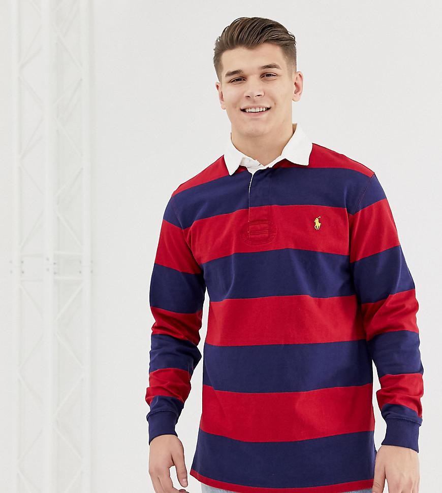 Polo Ralph Lauren regular fit rugby striped polo in navy with player logo