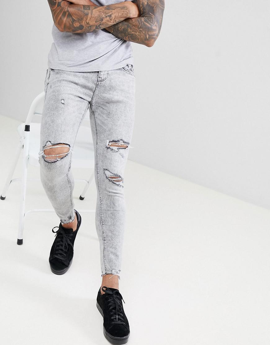 Bershka Denim Super Skinny Jeans In Gray With Knee Rips for Men - Lyst