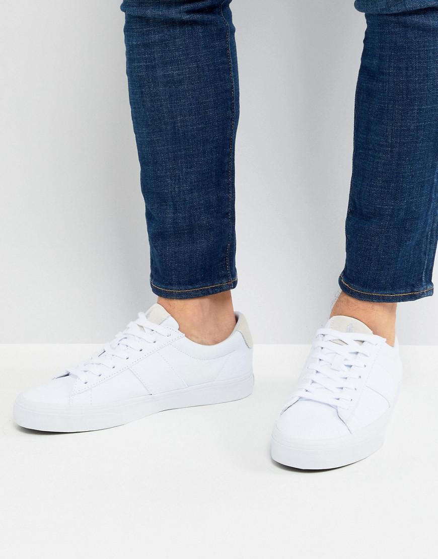 polo ralph lauren sayer canvas trainer with multi polo player in white