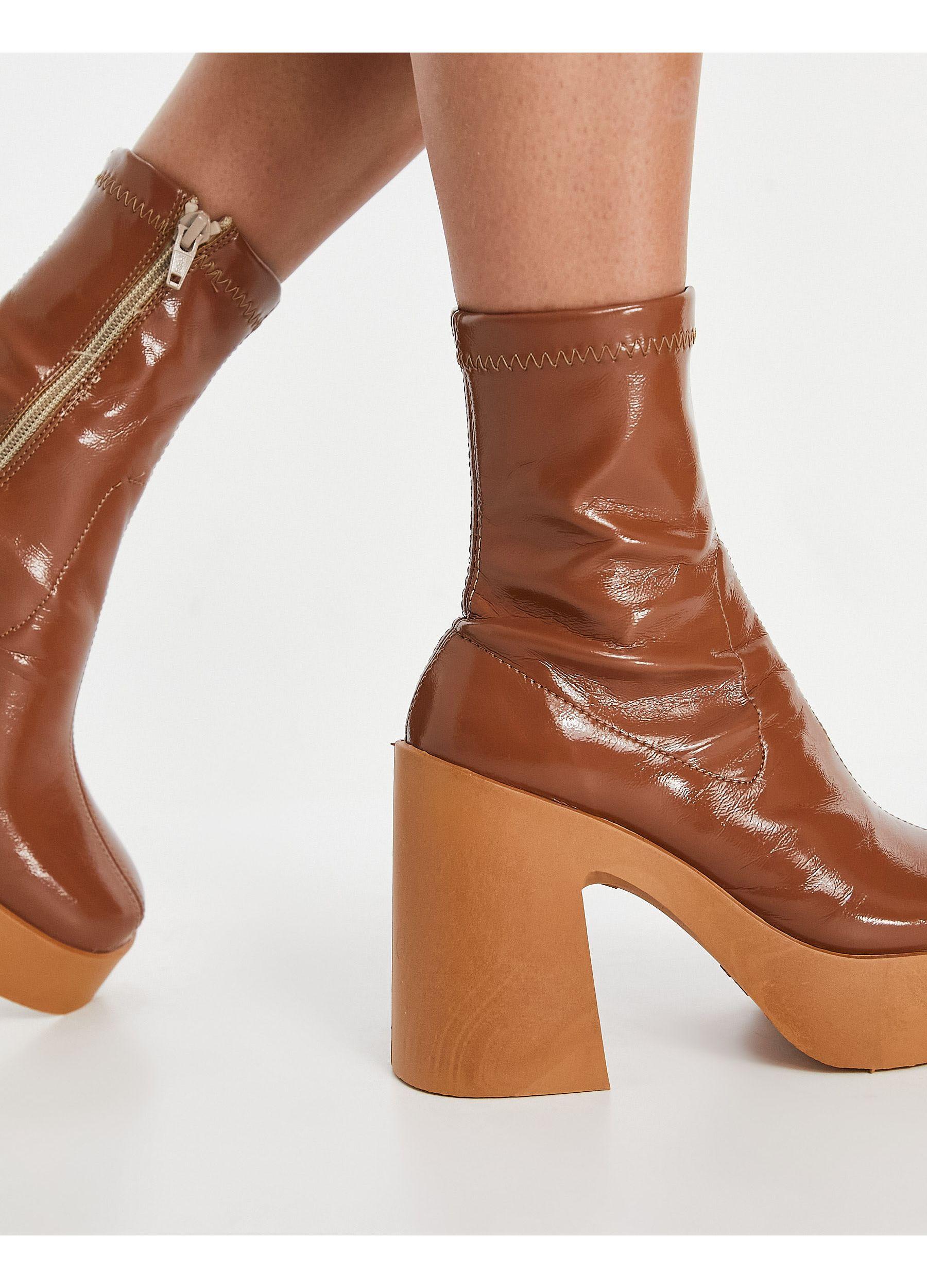 ASOS Elsie - Sock Boots Met Hoge Hakken in het Bruin | Lyst NL