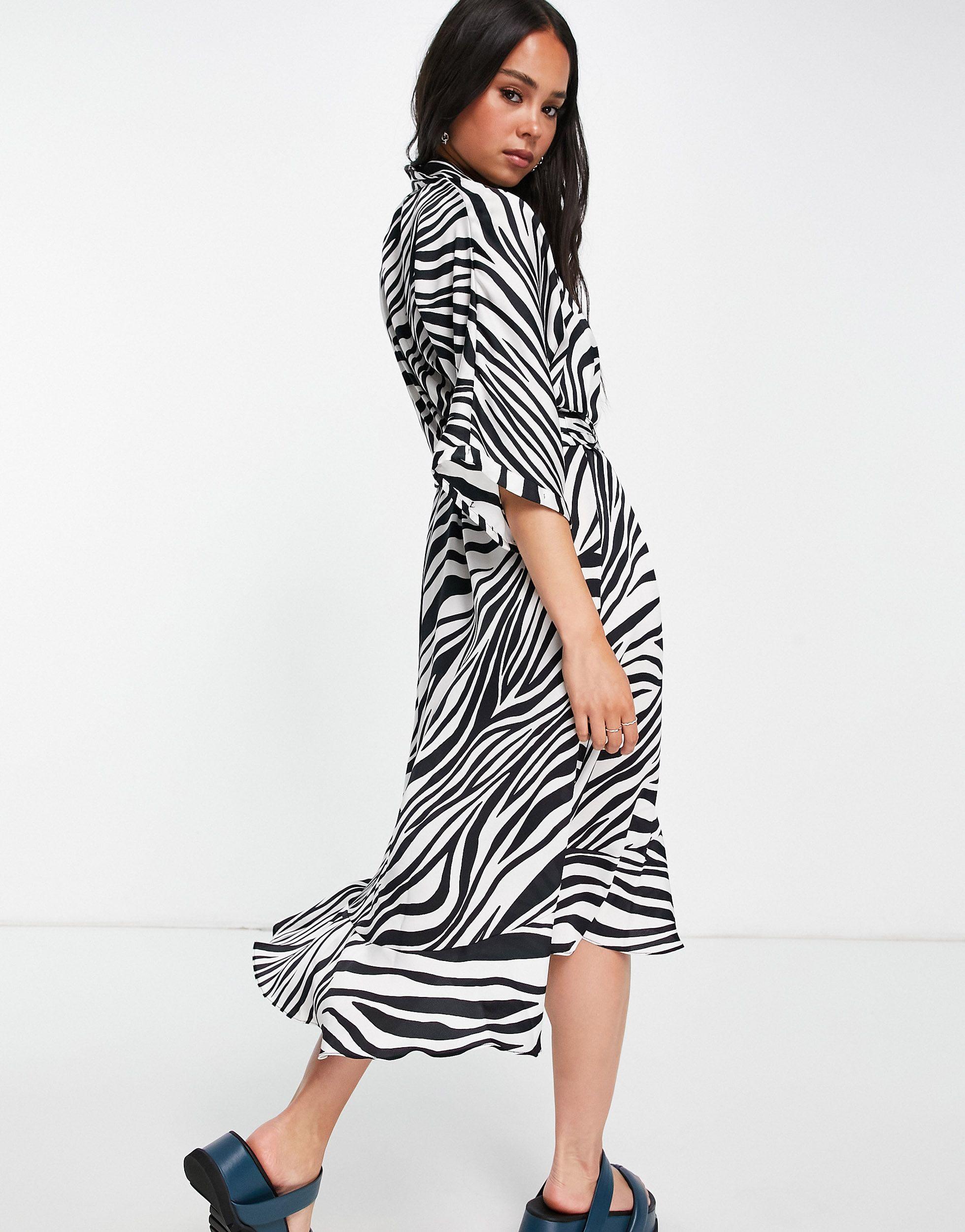 TOPSHOP Zebra Midi Shirt Dress in Black | Lyst