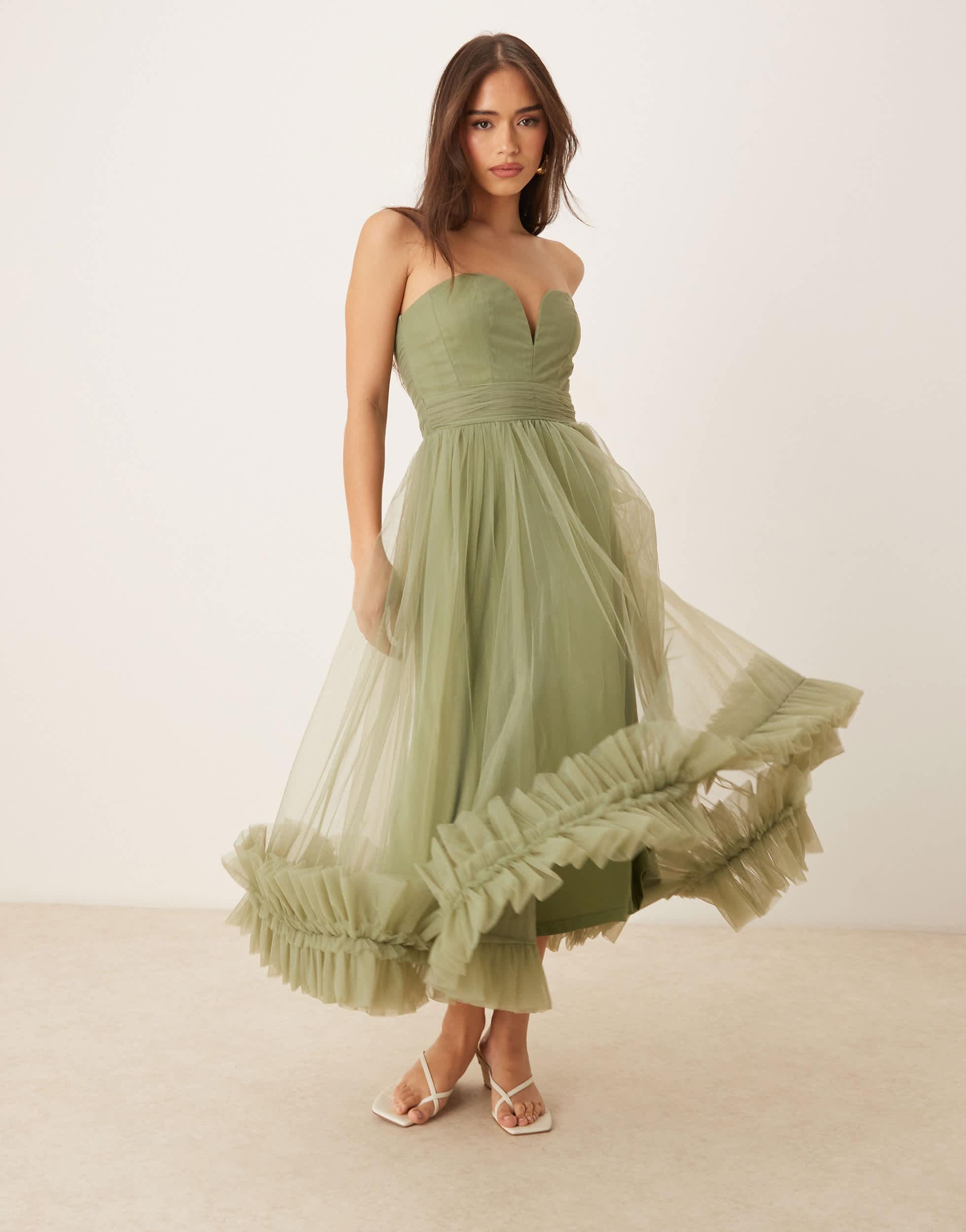 lace & beads layered tulle bardot maxi dress in lilac Beaded-Bodice Long Tulle A-Line Prom Dress main image 0