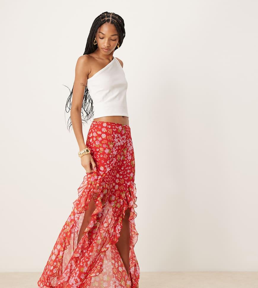 Floral Chiffon Skirt Red Noor Chiffon Floral Skirt Set