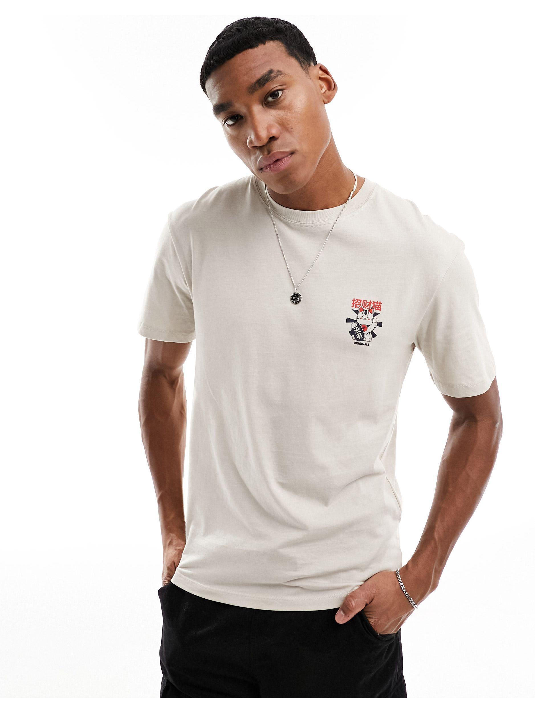 Jack Jones Relaxed Fit T shirt With Lucky Cat Back Print in White for Men Lyst UK