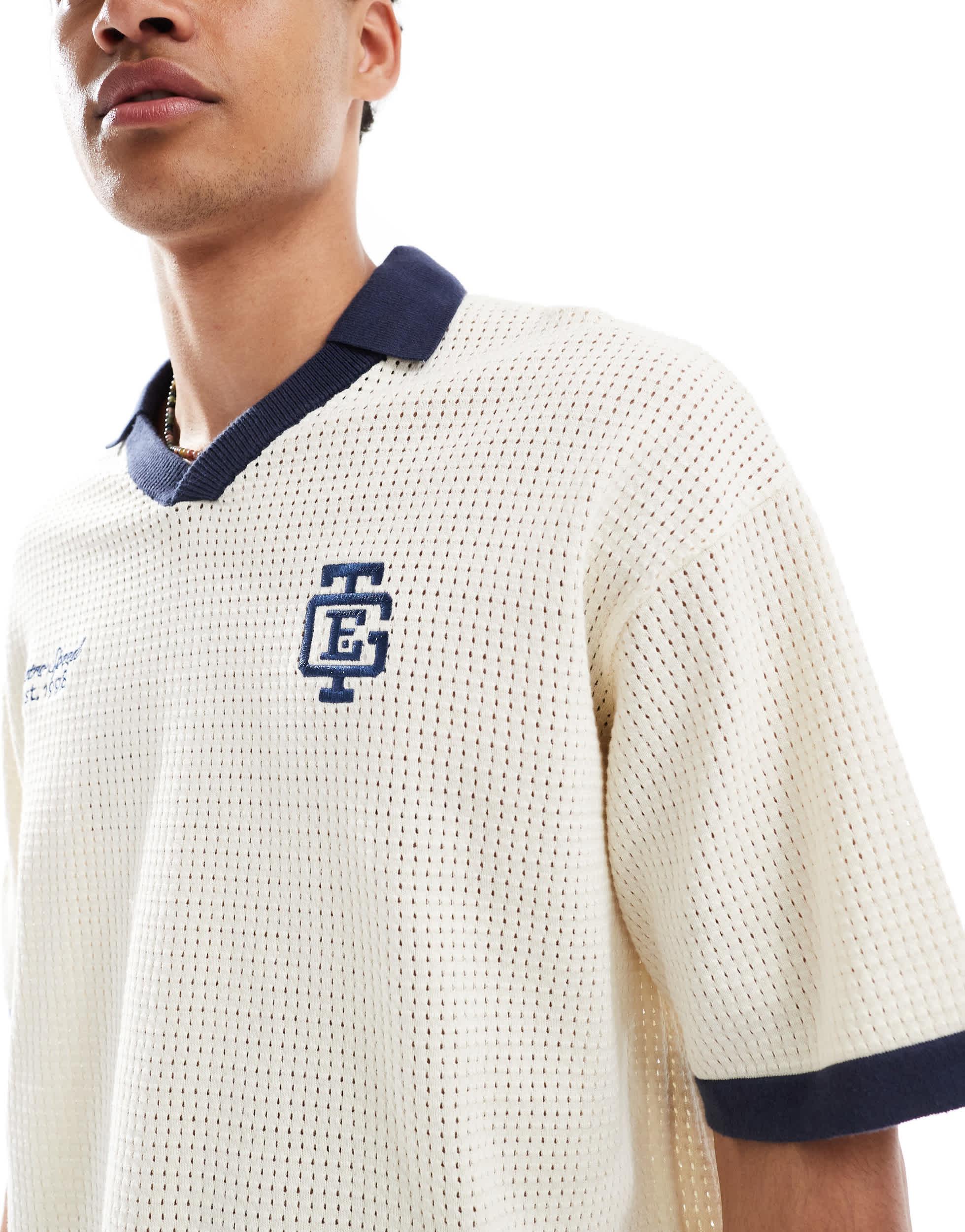 Bershka Retro Knitted Collar Polo in White for Men | Lyst