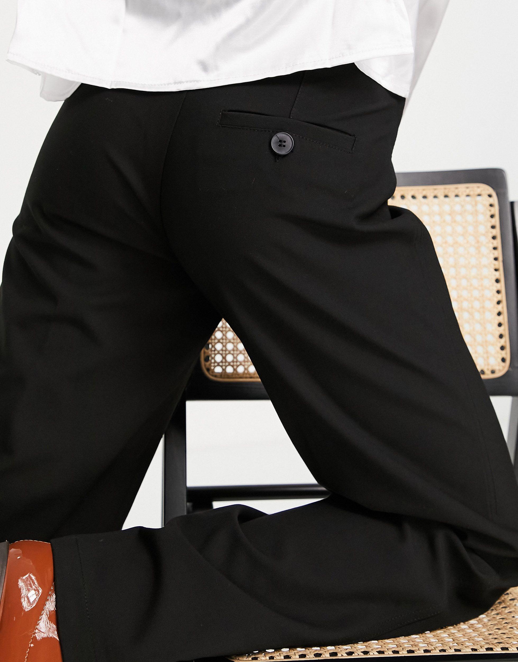 Bershka Petite Wide Leg Slouchy Dad Tailored Trousers in Black | Lyst