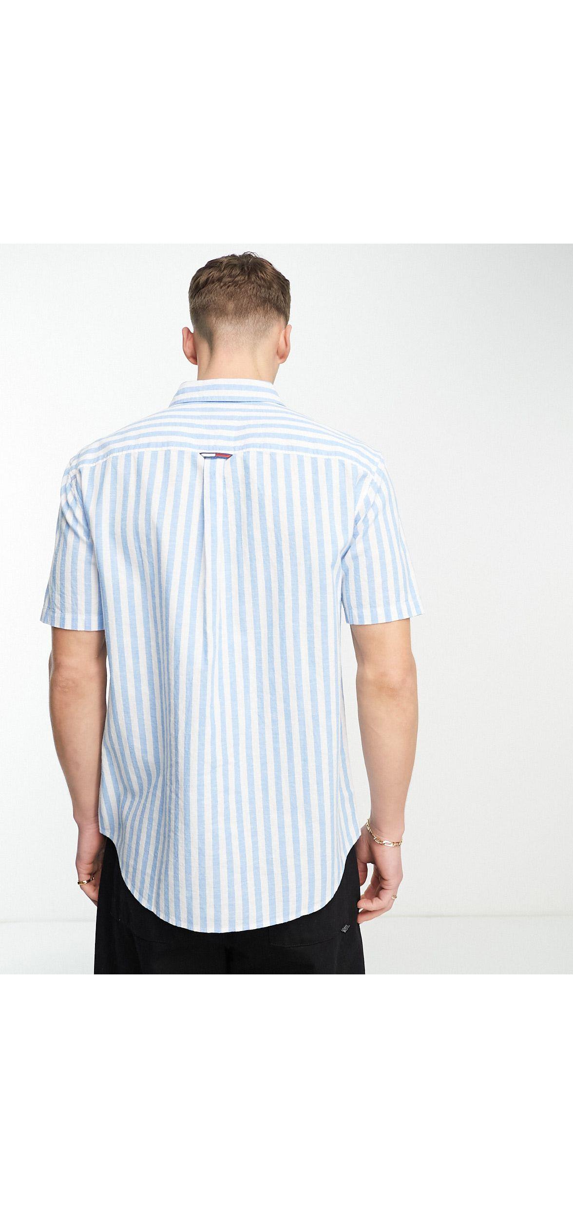 Hilfiger Stripe Short Sleeve Linen Classic Fit in White for Men | Lyst
