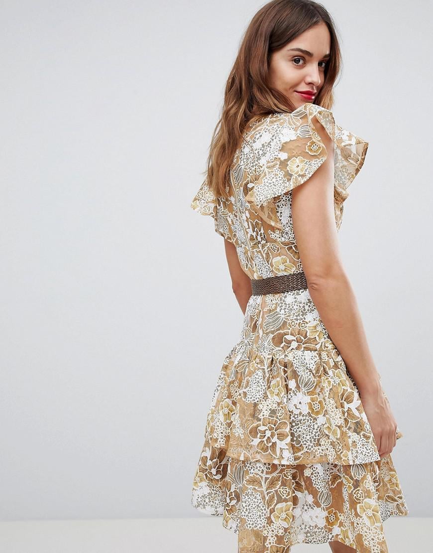 Banco Gold Floral Lace Mini Dress ...
