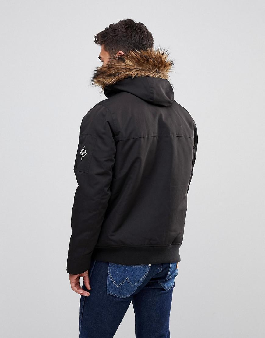 Hollister All Weather Bomber Faux Fur Hood In Black for Men | Lyst