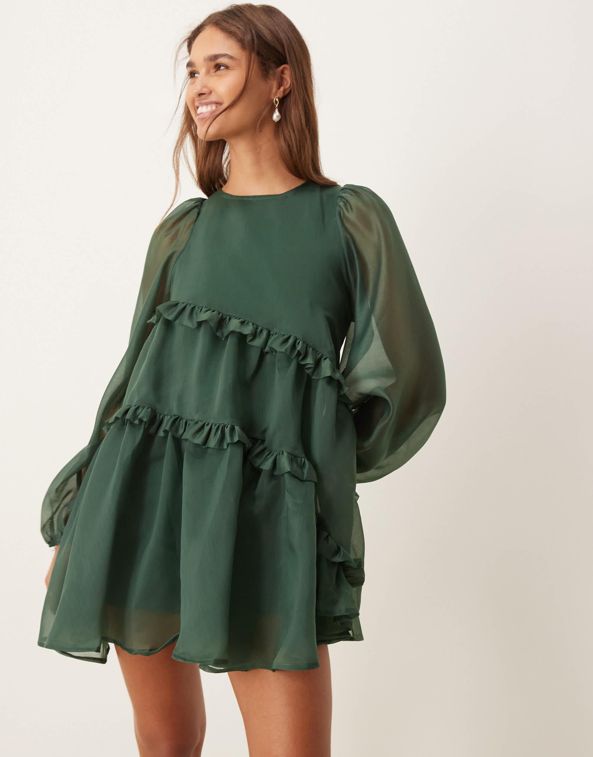 green emerald velvet dress Ghospell Finna Mini Dress Pale Sage Green / M+