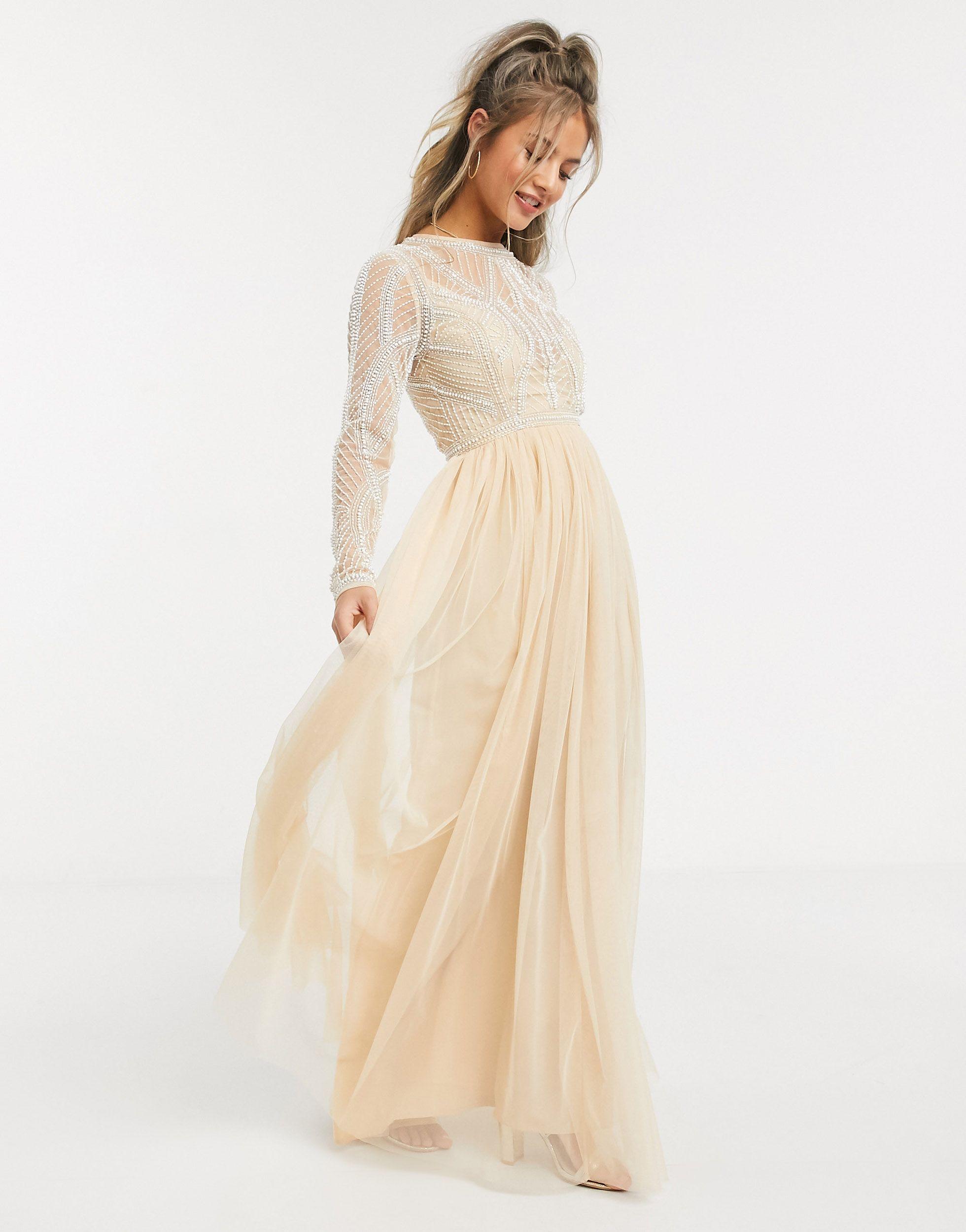 ASOS Embellished Bodice Maxi Dress With Tulle Skirt in Natural | Lyst