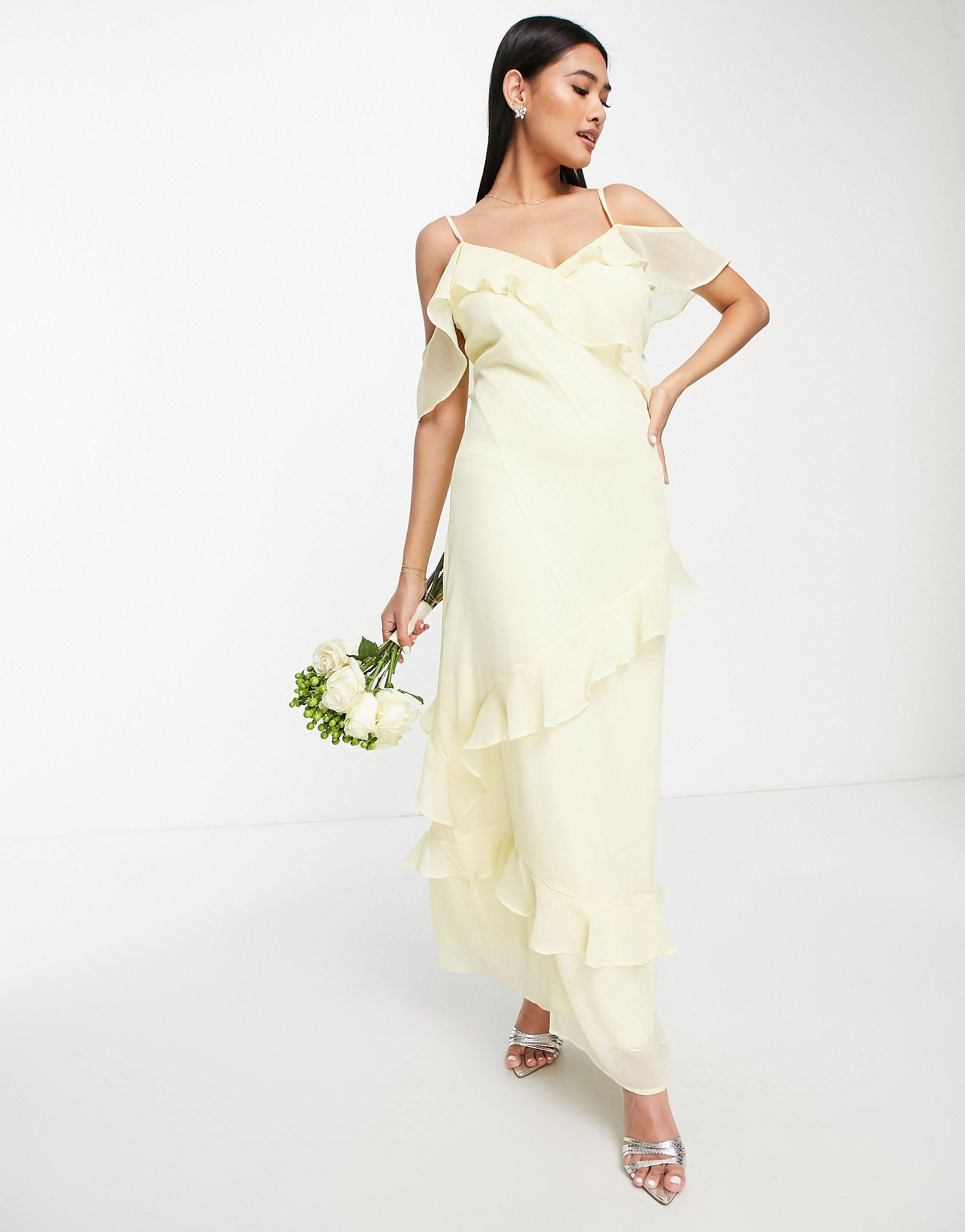 Vila Bridesmaid Cami Maxi Dress With Frill Detail in Yellow | Lyst