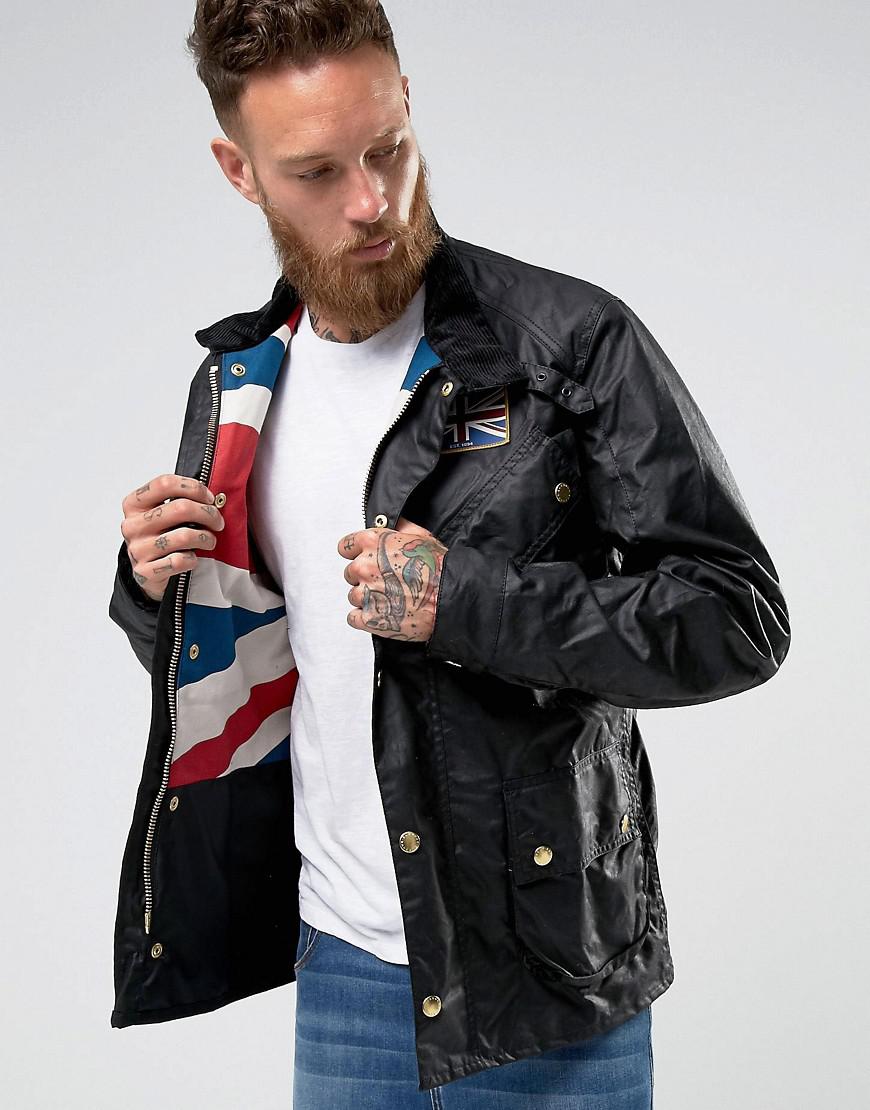 Barbour Cotton International Union Jack Waxed Jacket In Black for Men - Lyst