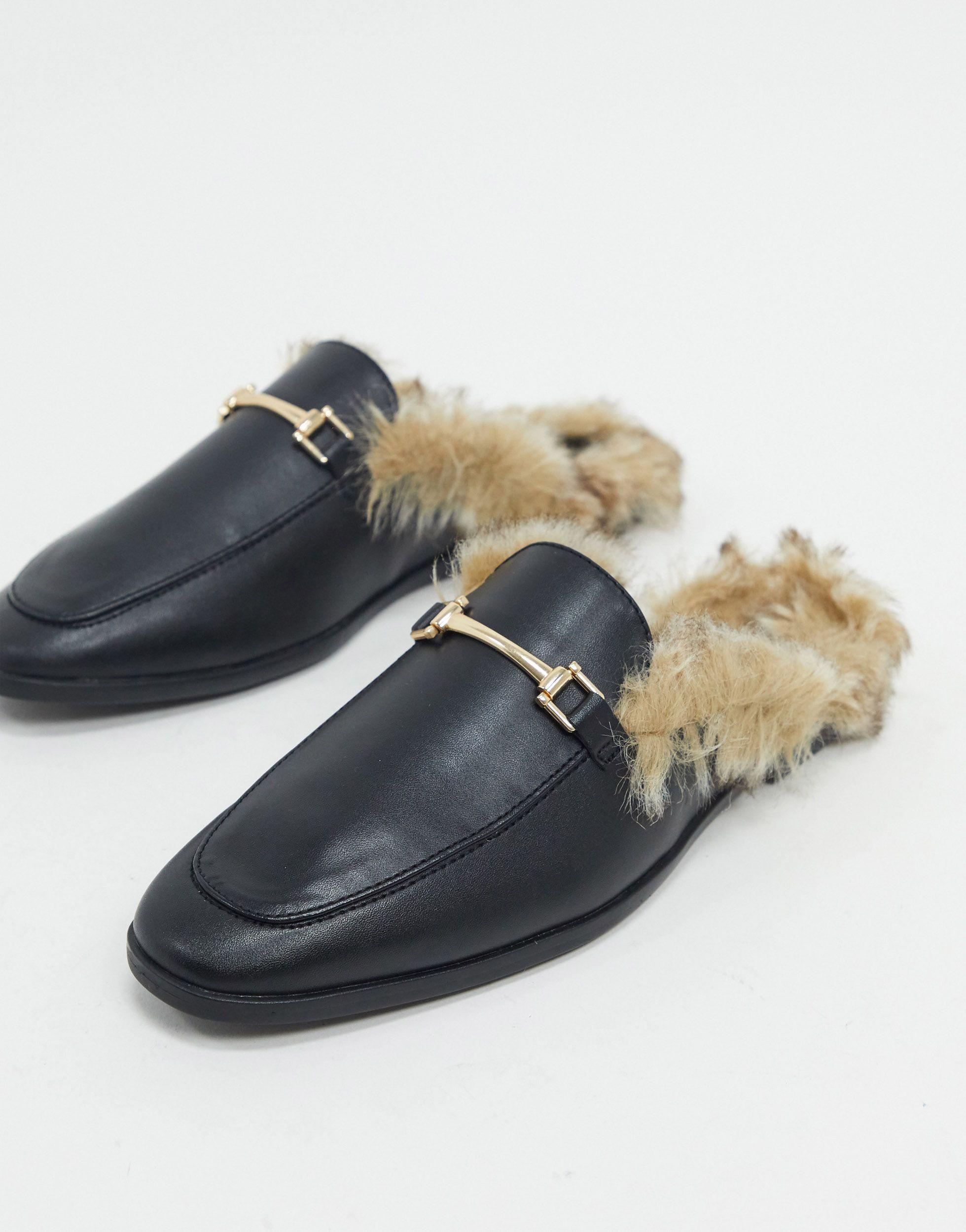 ASOS Loafers Met Open Achterkant En Imitatiebont in het Zwart voor heren -  Lyst