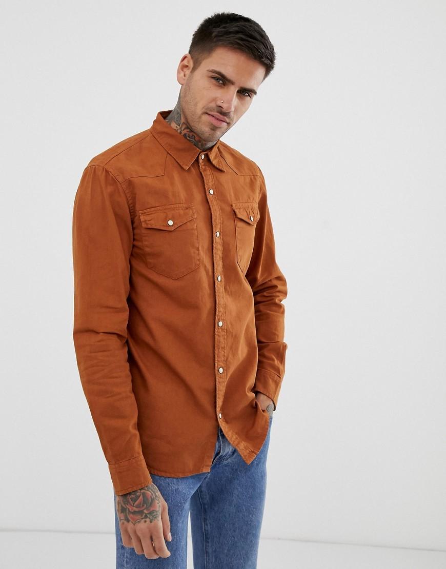 Camicia di jeans color rugginePull\u0026Bear in Denim da Uomo colore Arancione |  Lyst