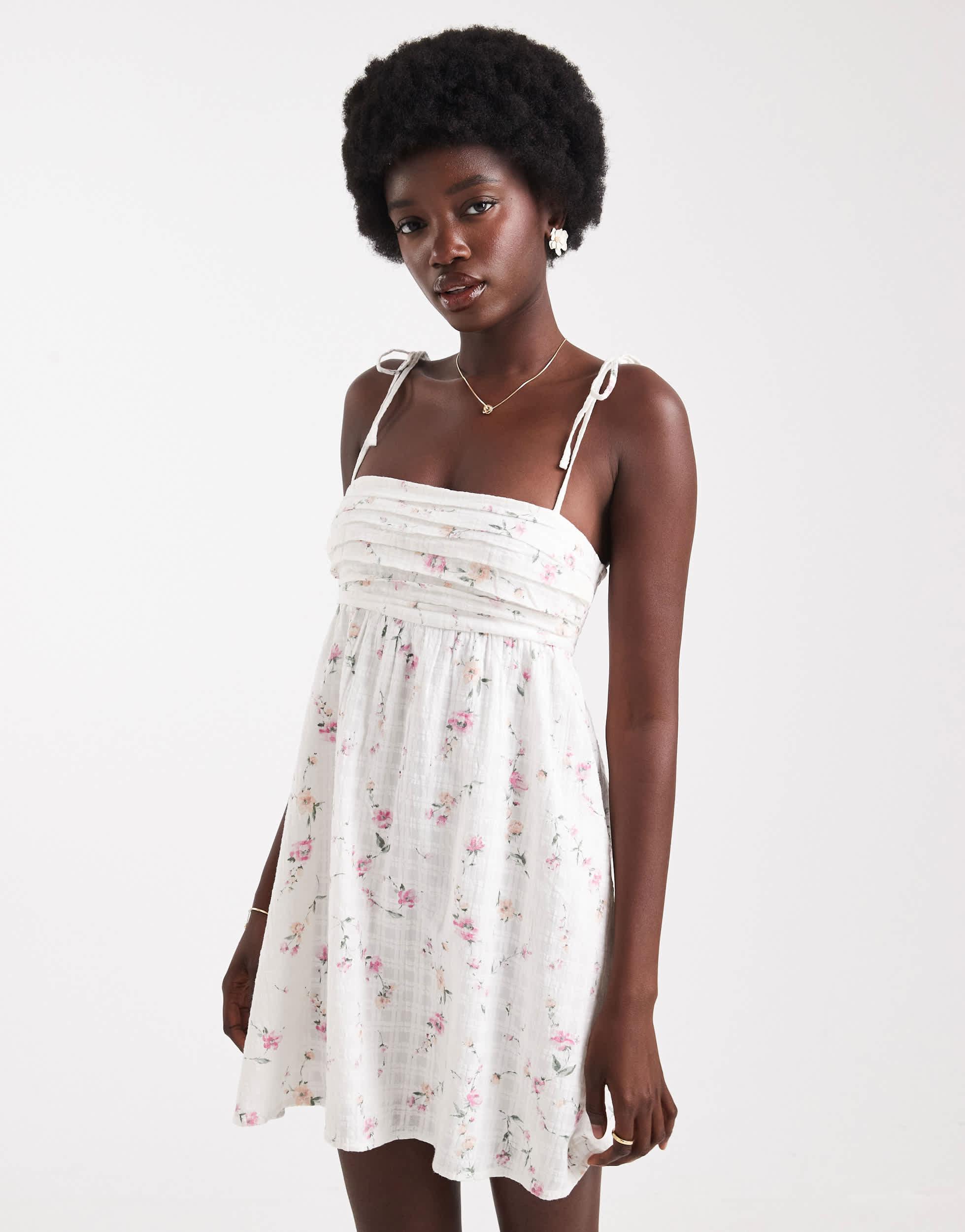 hollister babydoll mini dress Tie Strap in White Womens Hollister V Hollister Strapless Babydoll Mini Dress