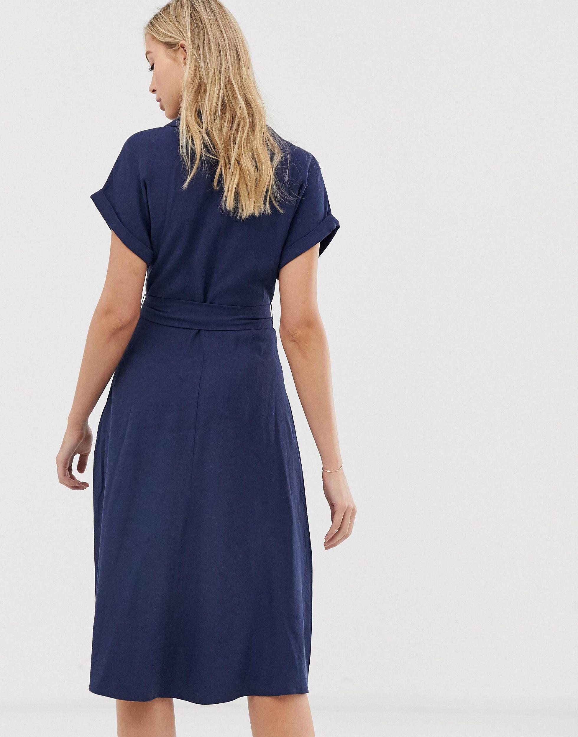 navy blue shirt dress with belt