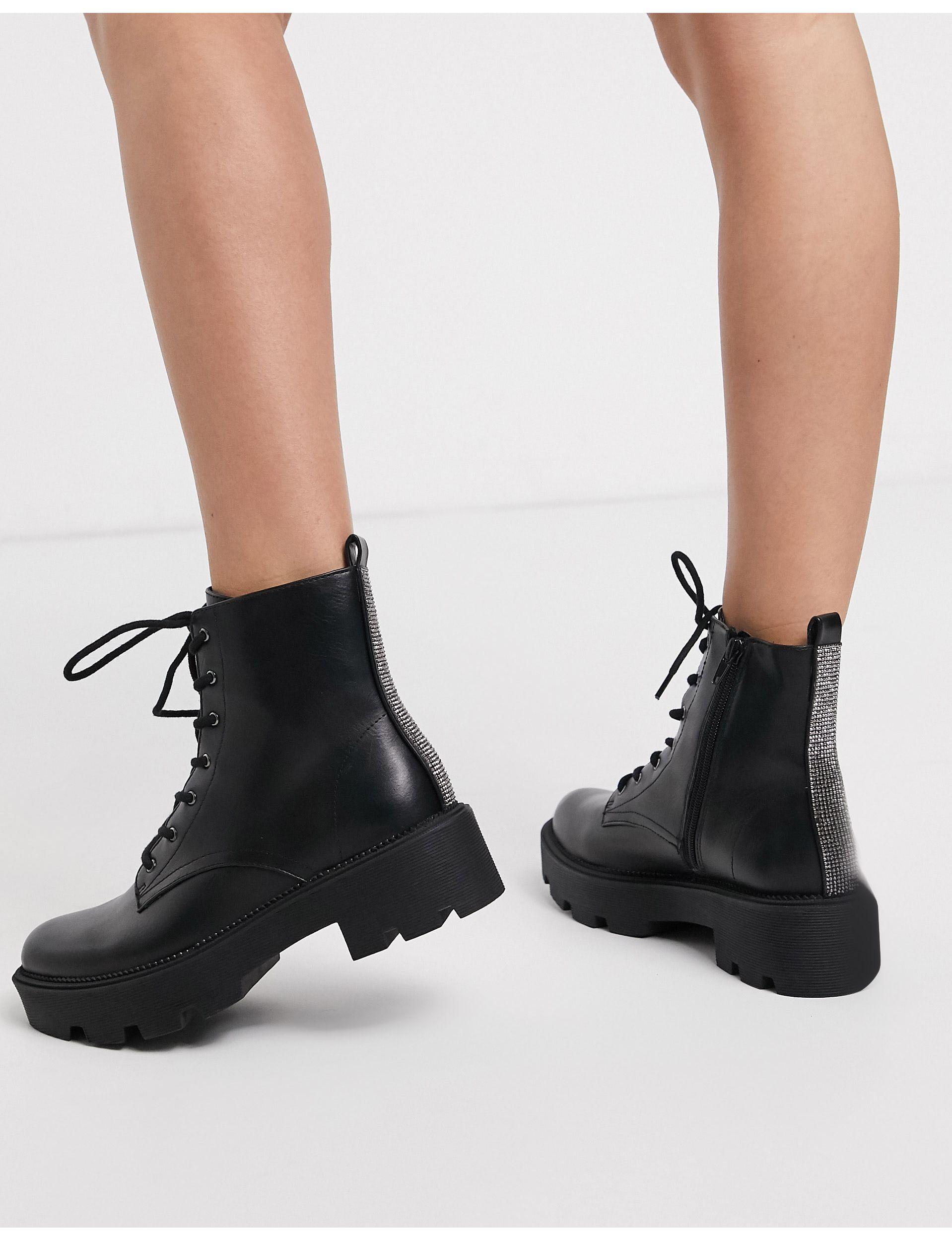 Botas gruesas con cordones en negro Bershka de Encaje de color Negro | Lyst