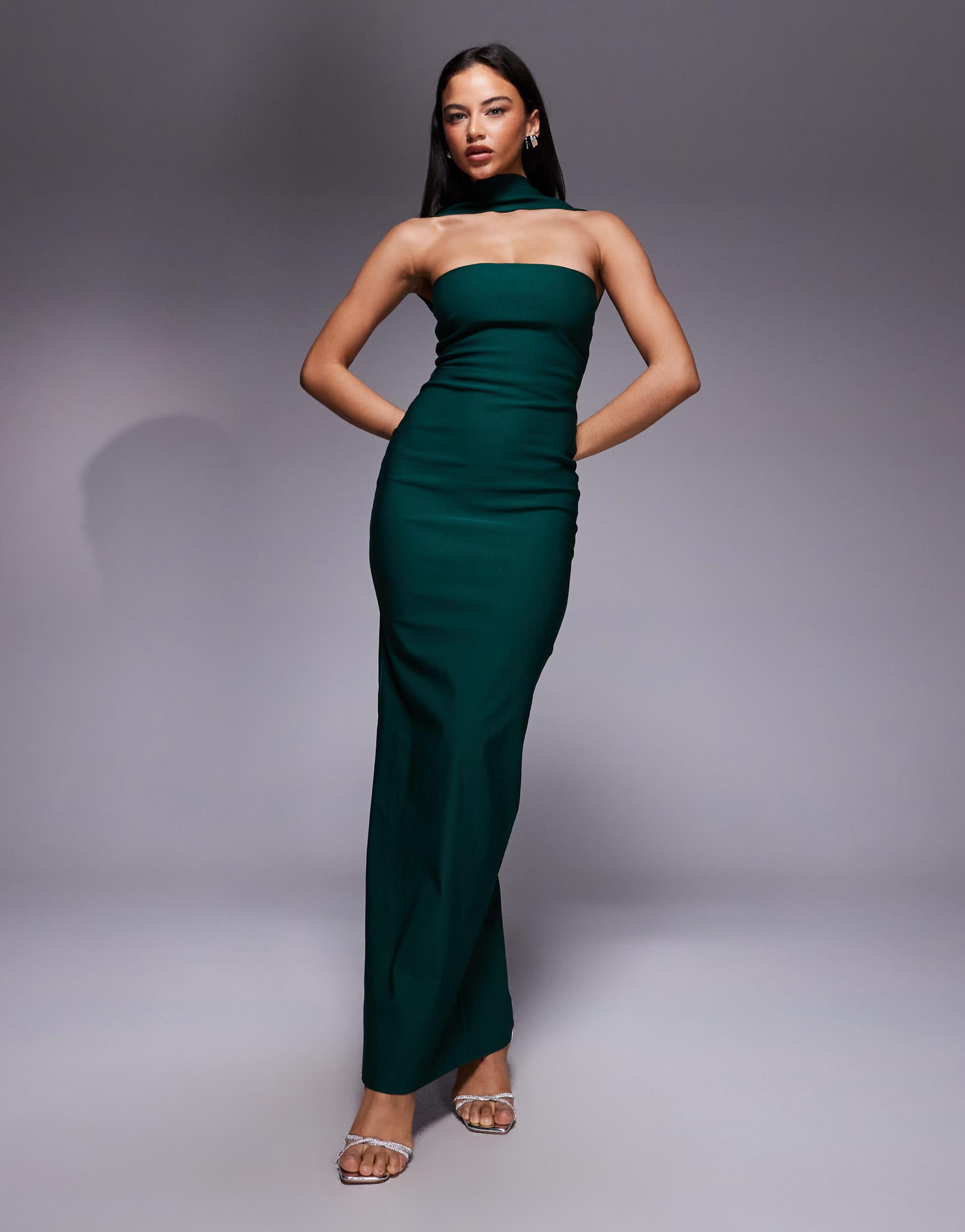 cos green bandeau dress ASOS DESIGN Maxi Dress With Split Hem In White ASOS Fabric Type: WOVEN