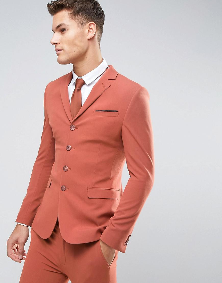 ASOS Synthetic Super Skinny Four Button Suit Jacket In Coral for Men Lyst