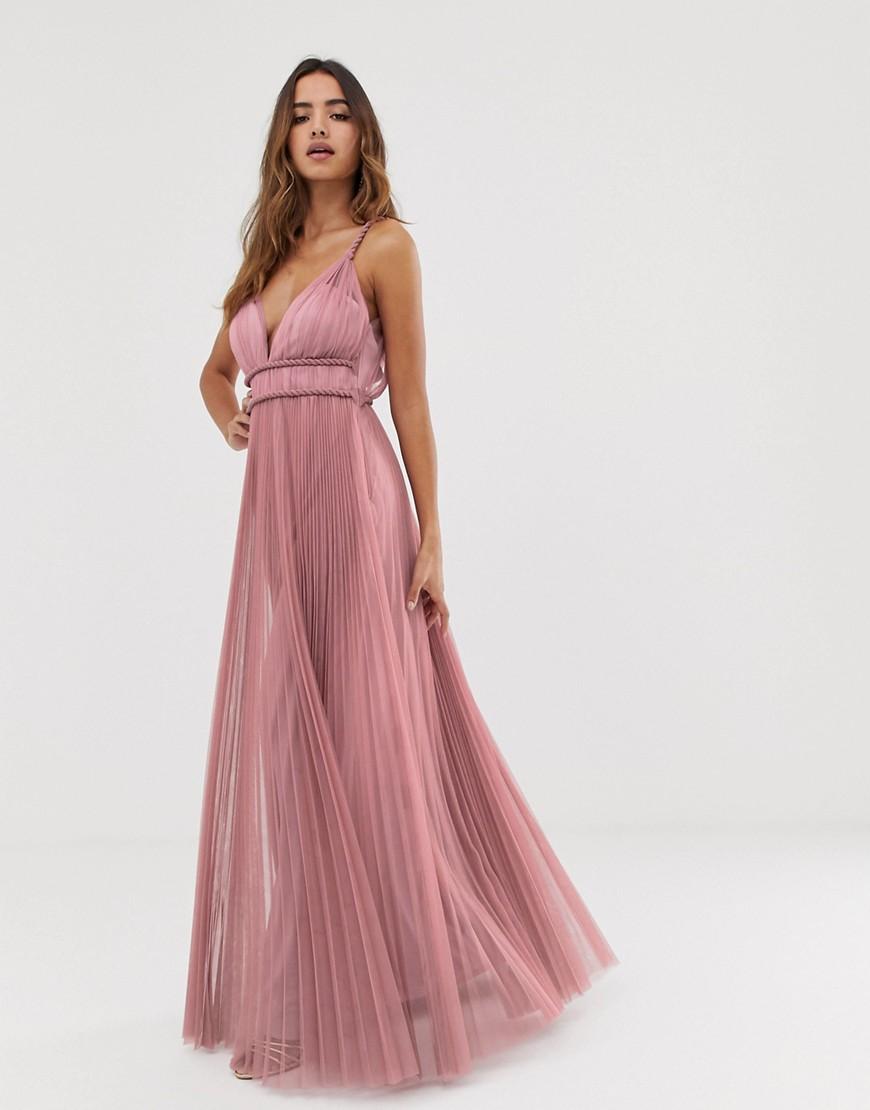 Lyst - ASOS Cami Pleated Tulle Maxi Dress in Pink